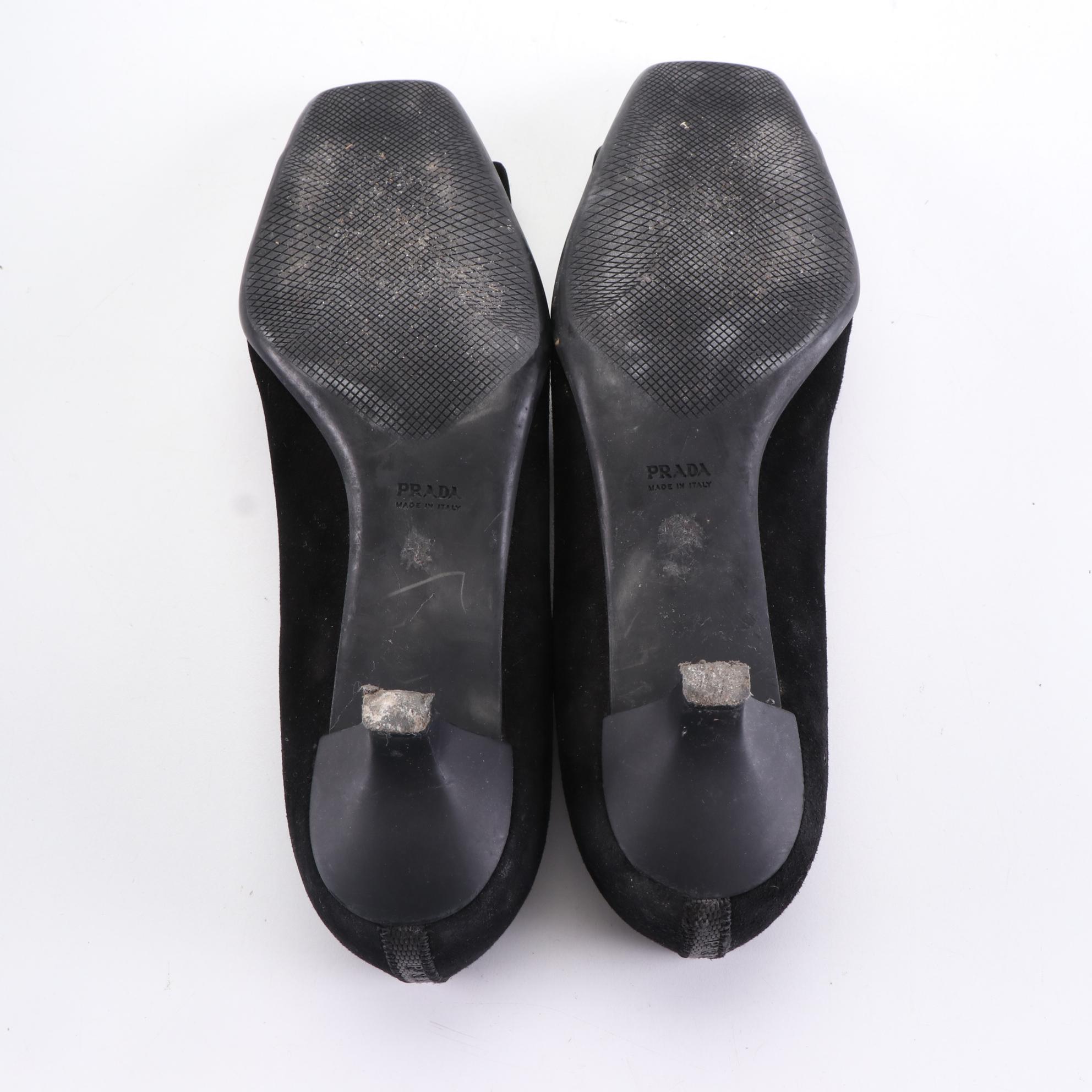 Prada Sport Low-Heel Pumps in Black Suede with Buckle Detail and Box