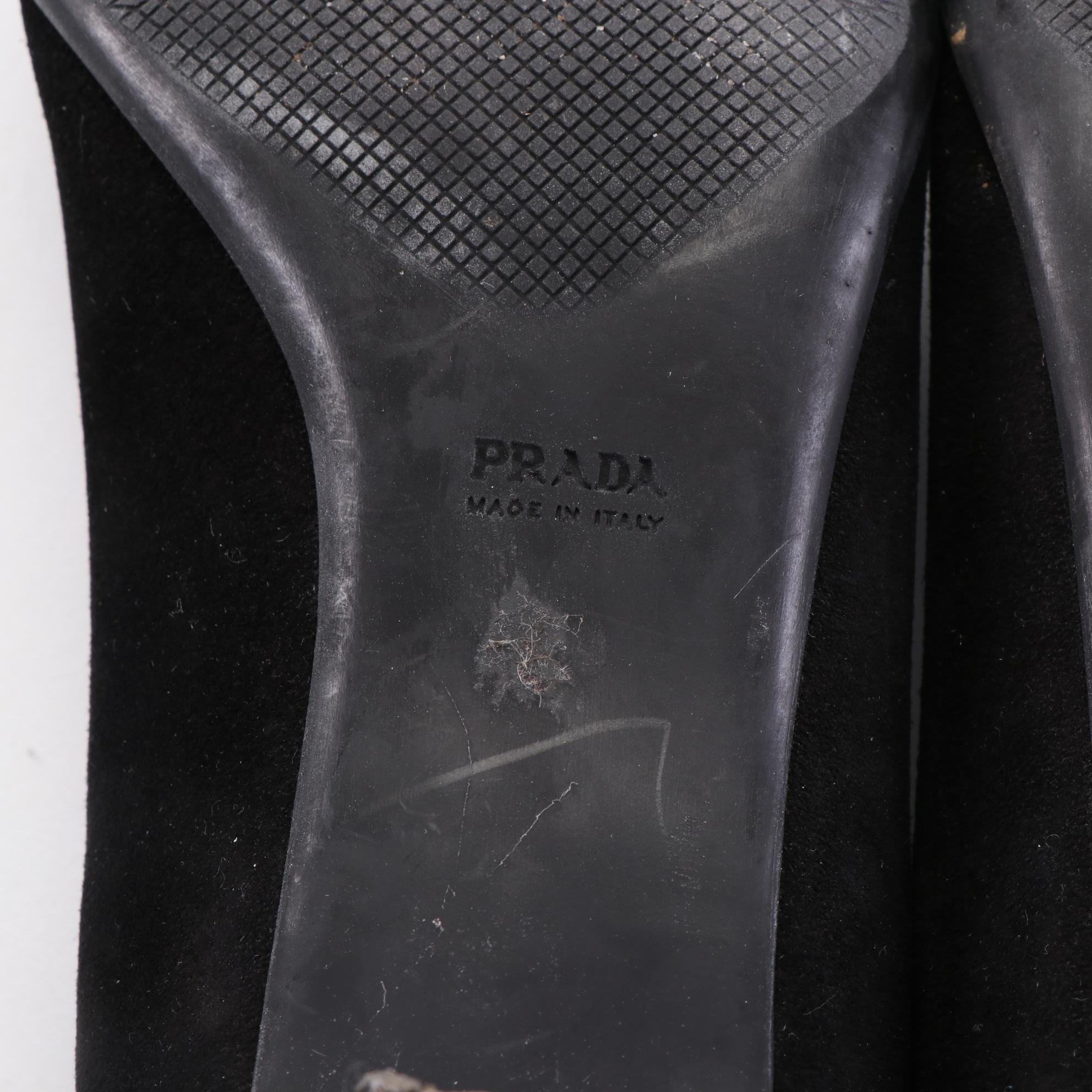 Prada Sport Low-Heel Pumps in Black Suede with Buckle Detail and Box