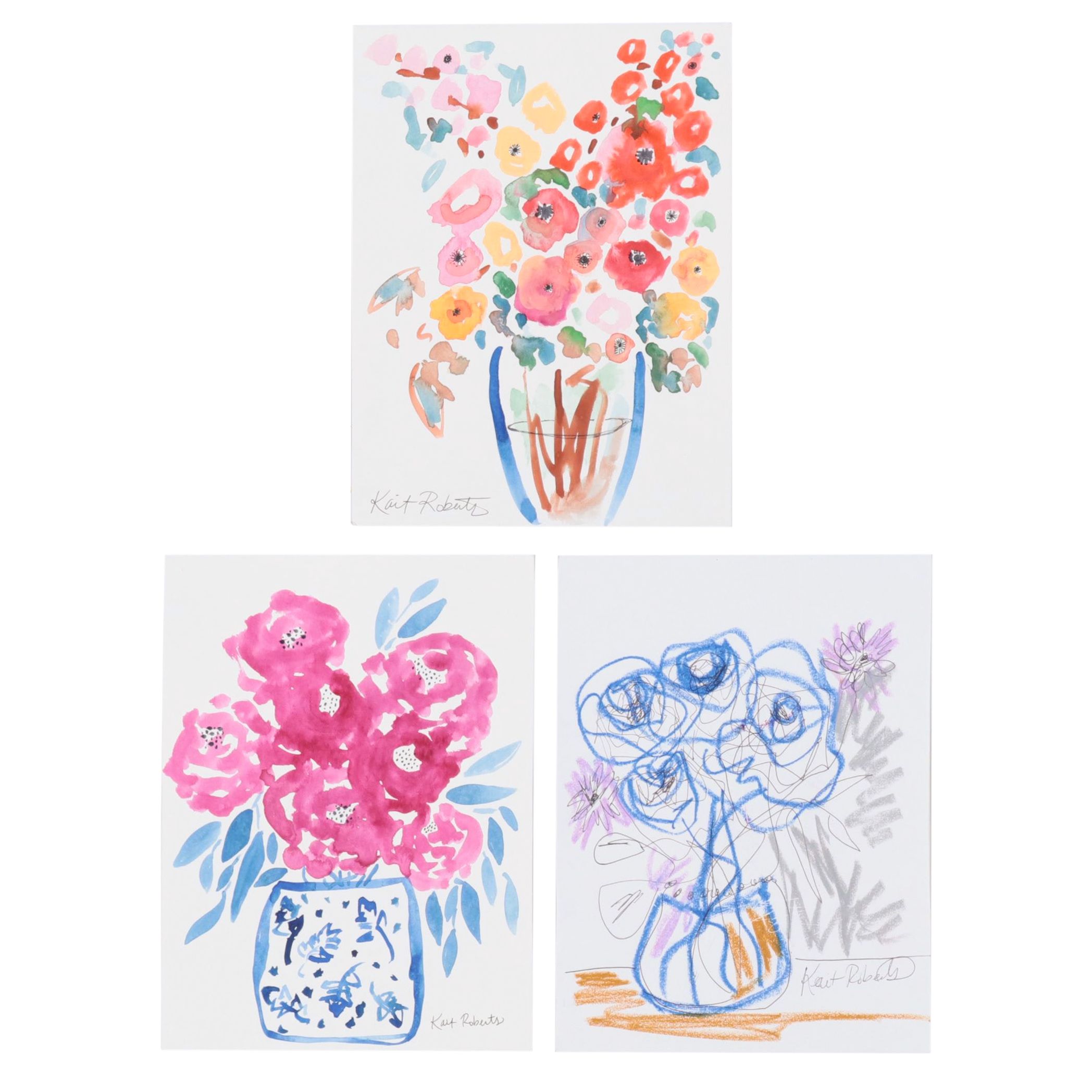 Kait Roberts Floral Watercolor Paintings, 21st Century