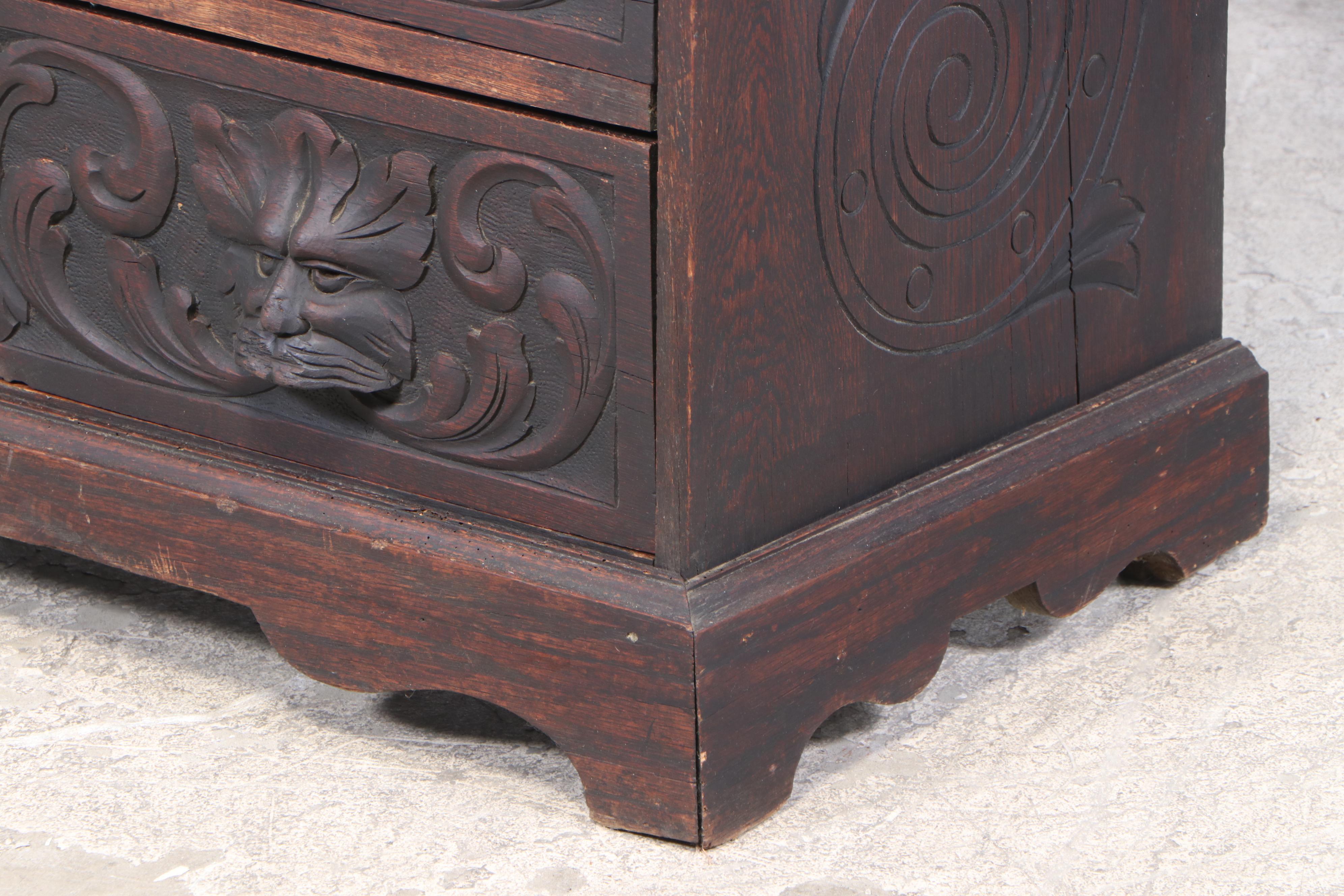 Victorian Renaissance Style Carved Oak Slant-Front Desk, Late 19th Century