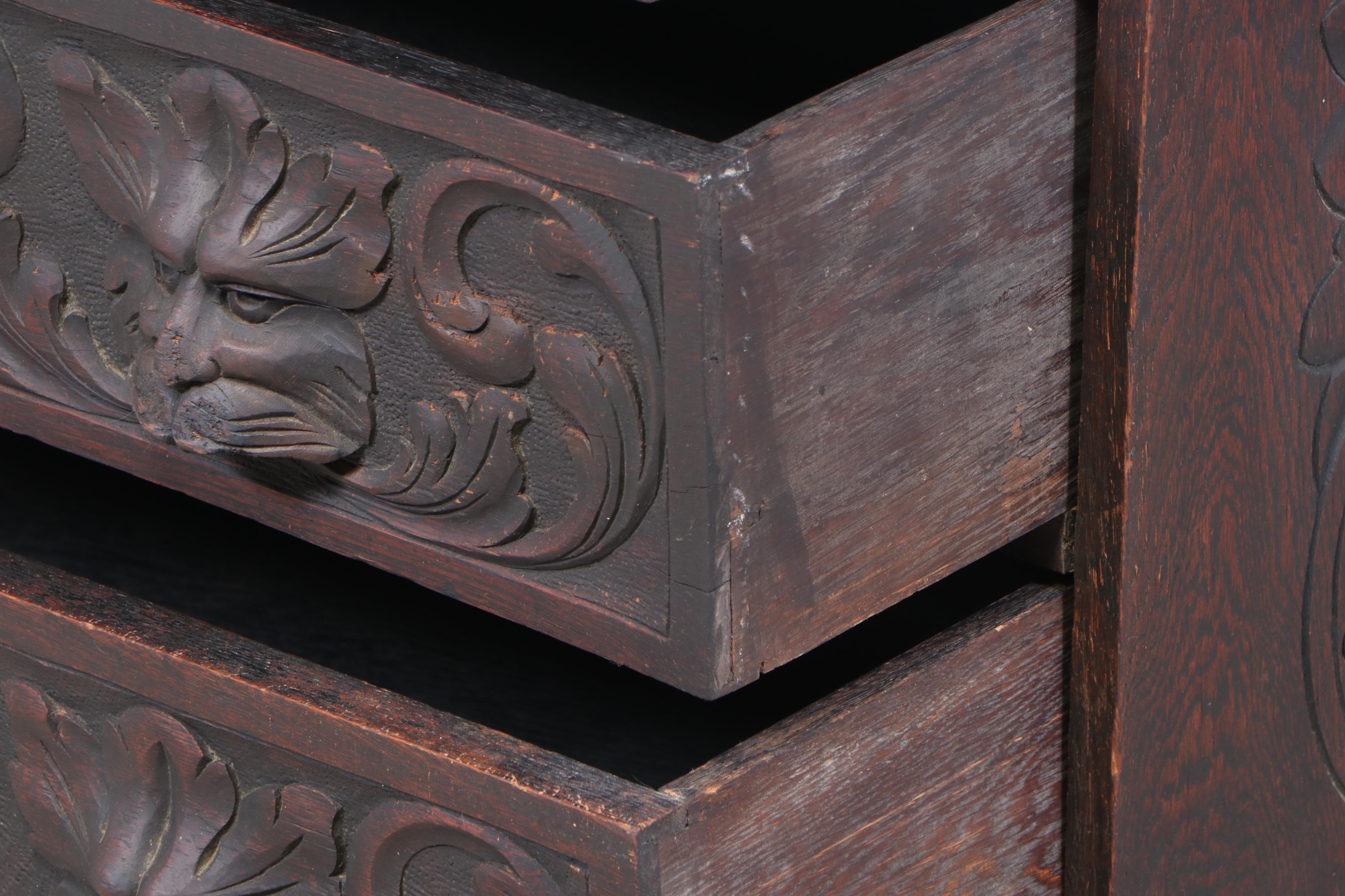 Victorian Renaissance Style Carved Oak Slant-Front Desk, Late 19th Century