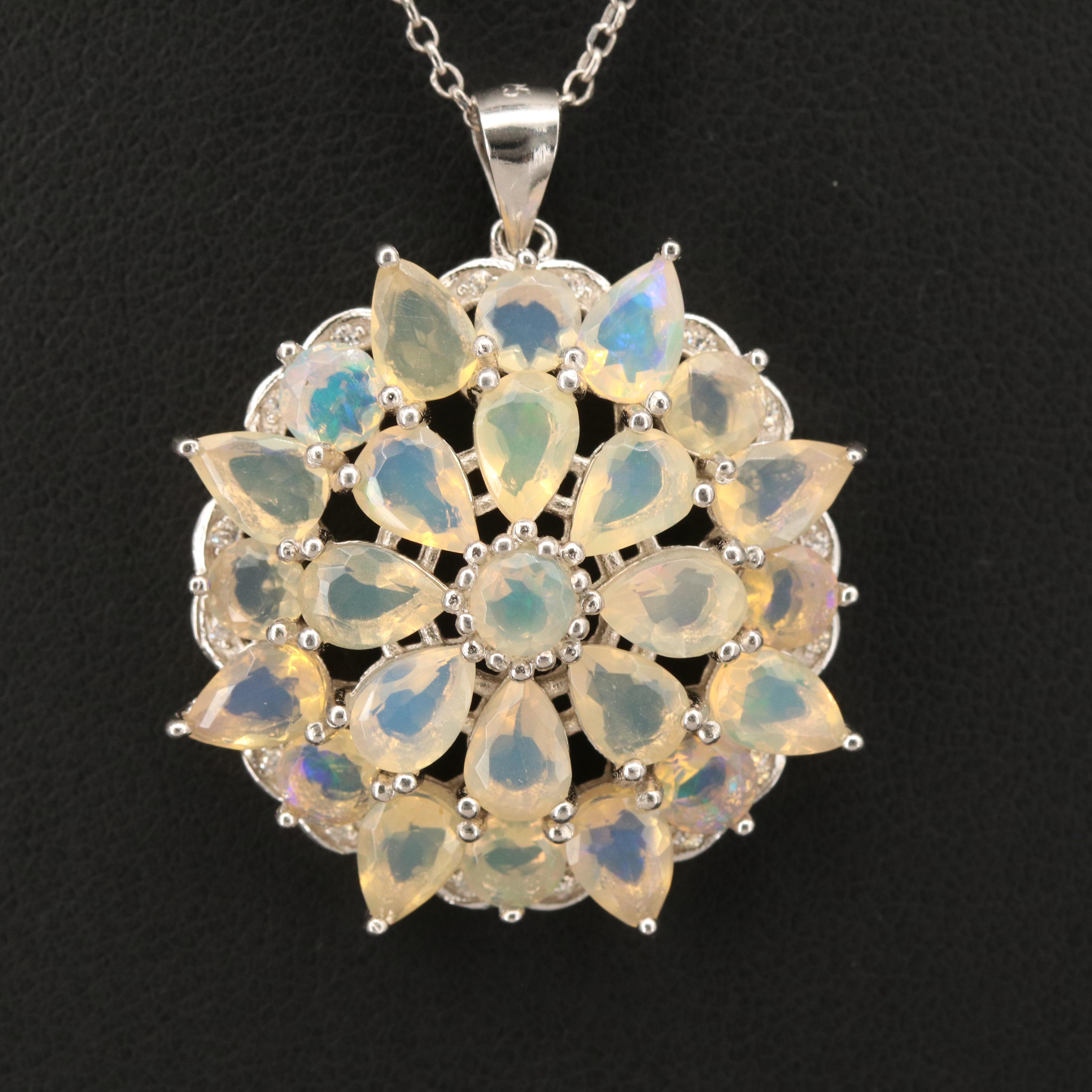 Italian Sterling Opal and Cubic Zirconia Pendant Necklace