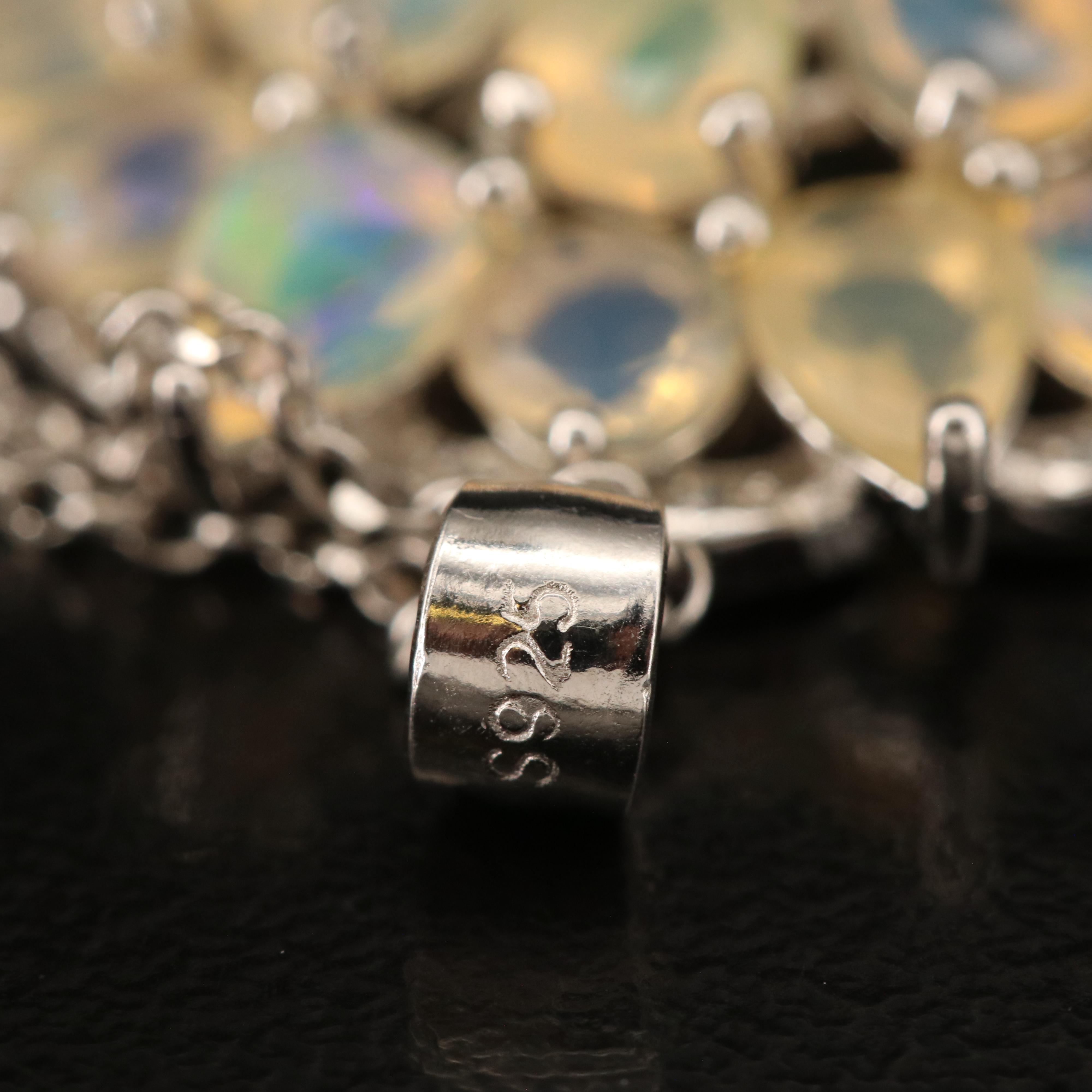 Italian Sterling Opal and Cubic Zirconia Pendant Necklace