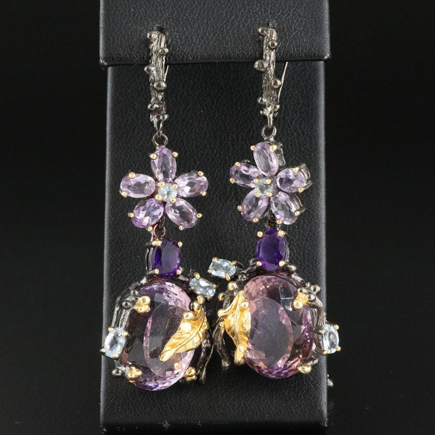 Sterling Ametrine, Amethyst and Topaz Dangle Earrings