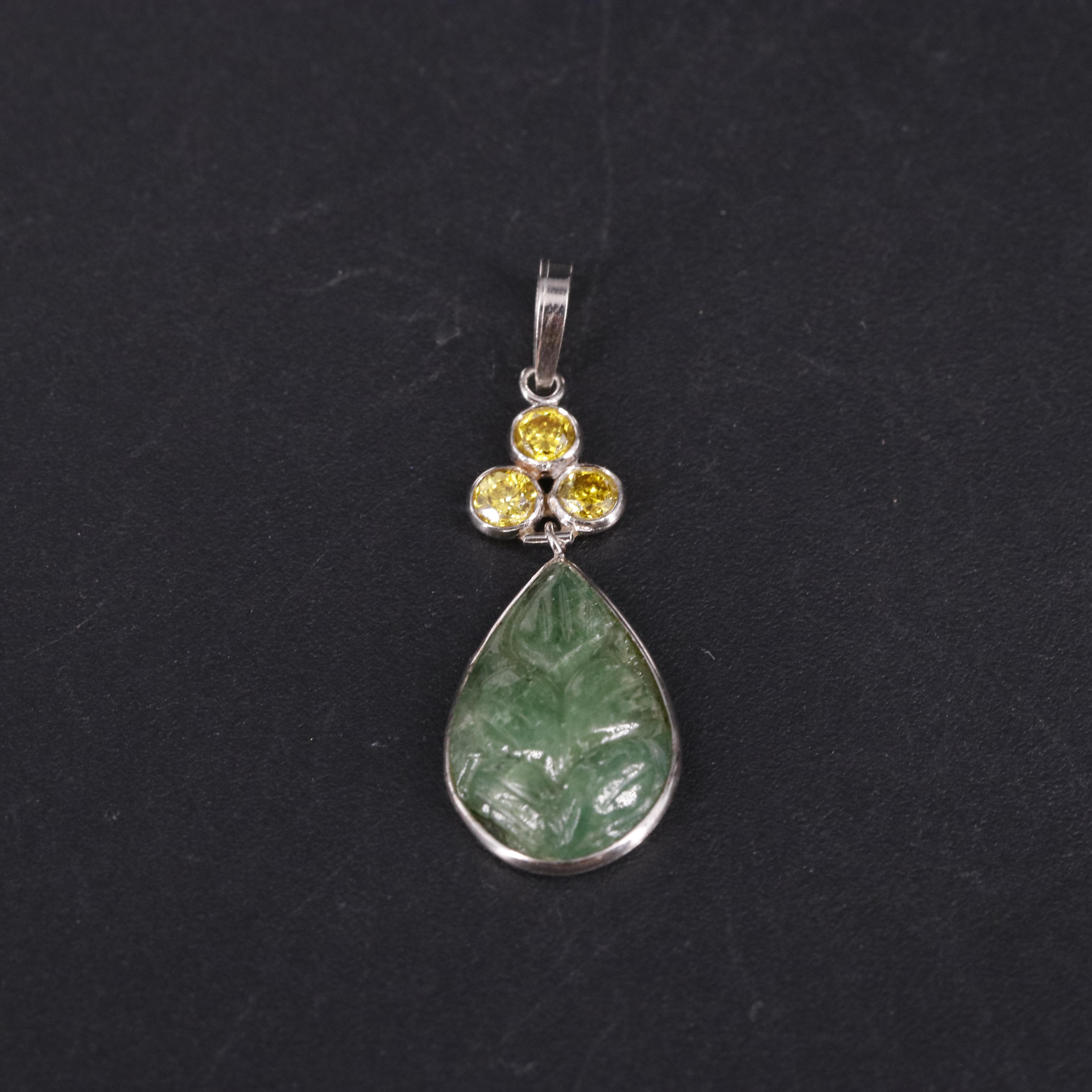 14K Yellow Lab Grown Diamond and Emerald Pendant