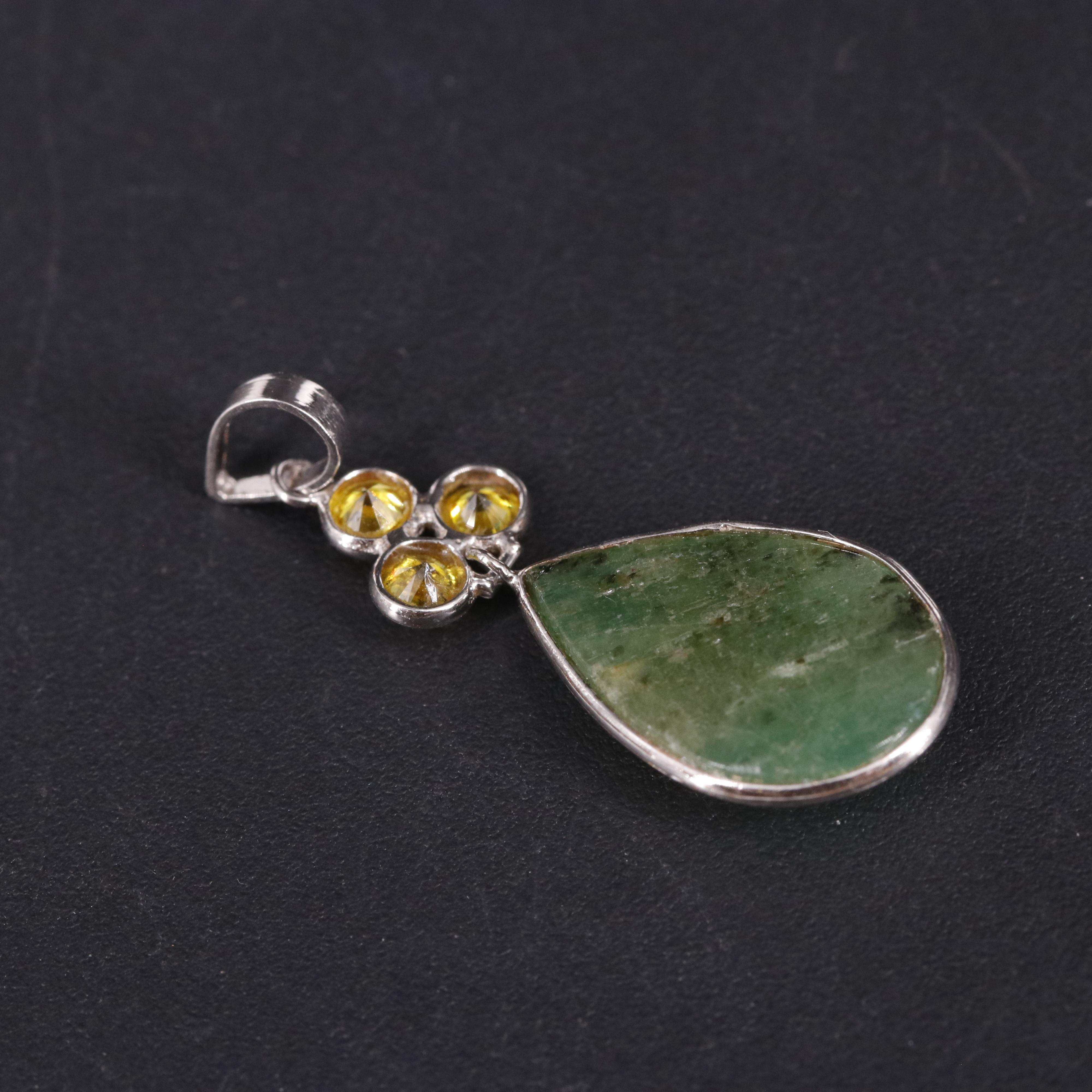 14K Yellow Lab Grown Diamond and Emerald Pendant