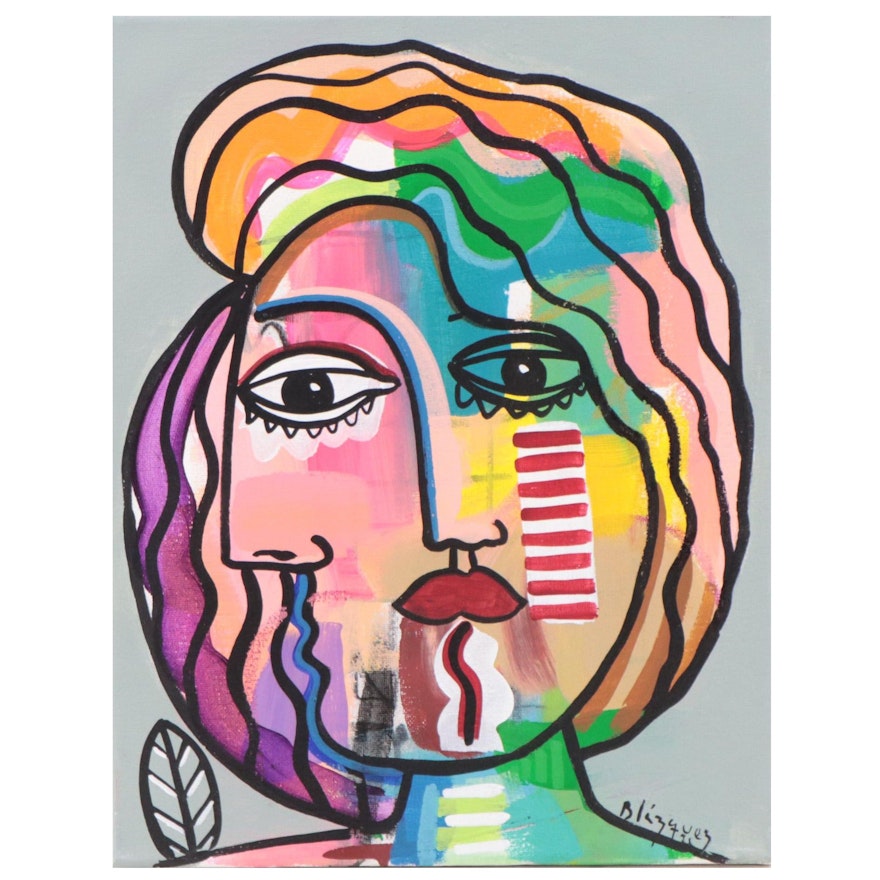 Michel Blázquez Acrylic Painting "Rostro 39," 2022