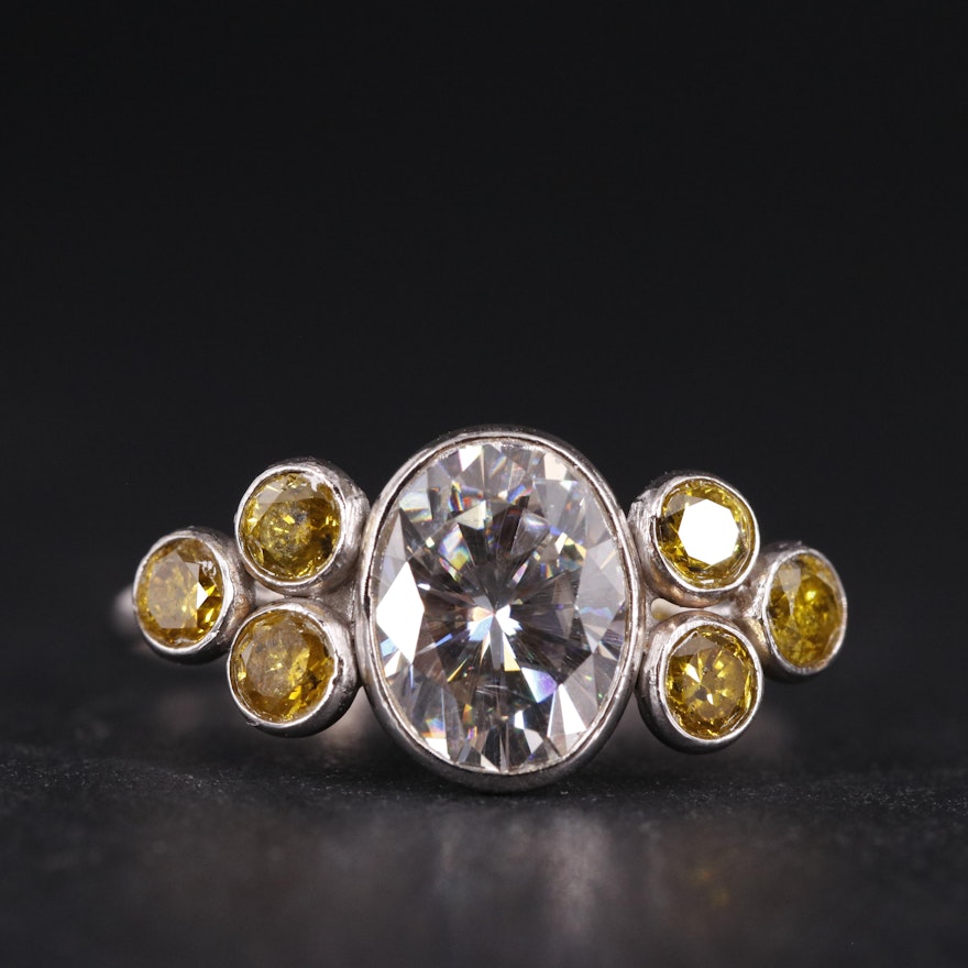 14K Yellow Lab Grown Diamond and Moissanite Ring