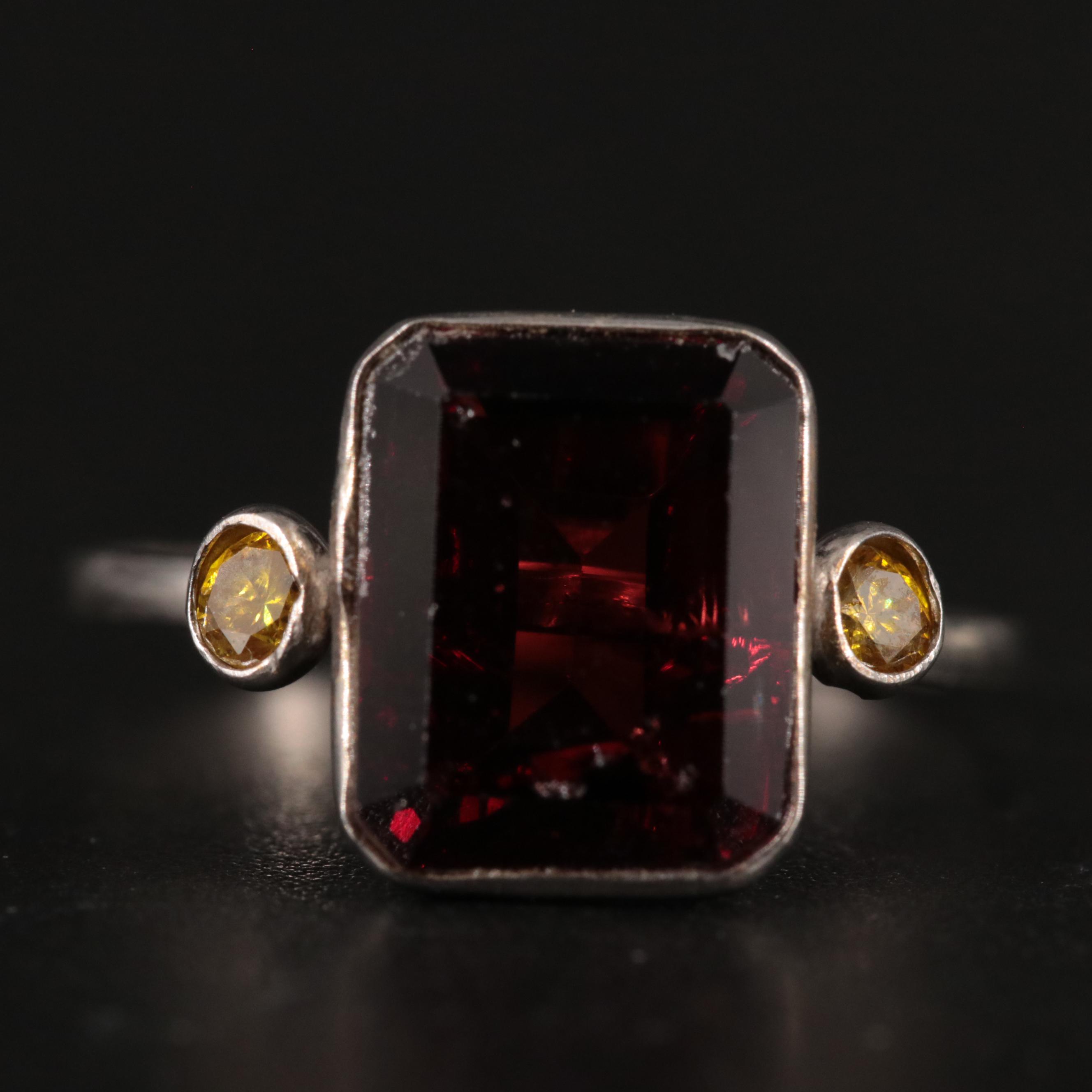 14K Lab Grown Yellow Diamond and Garnet Ring
