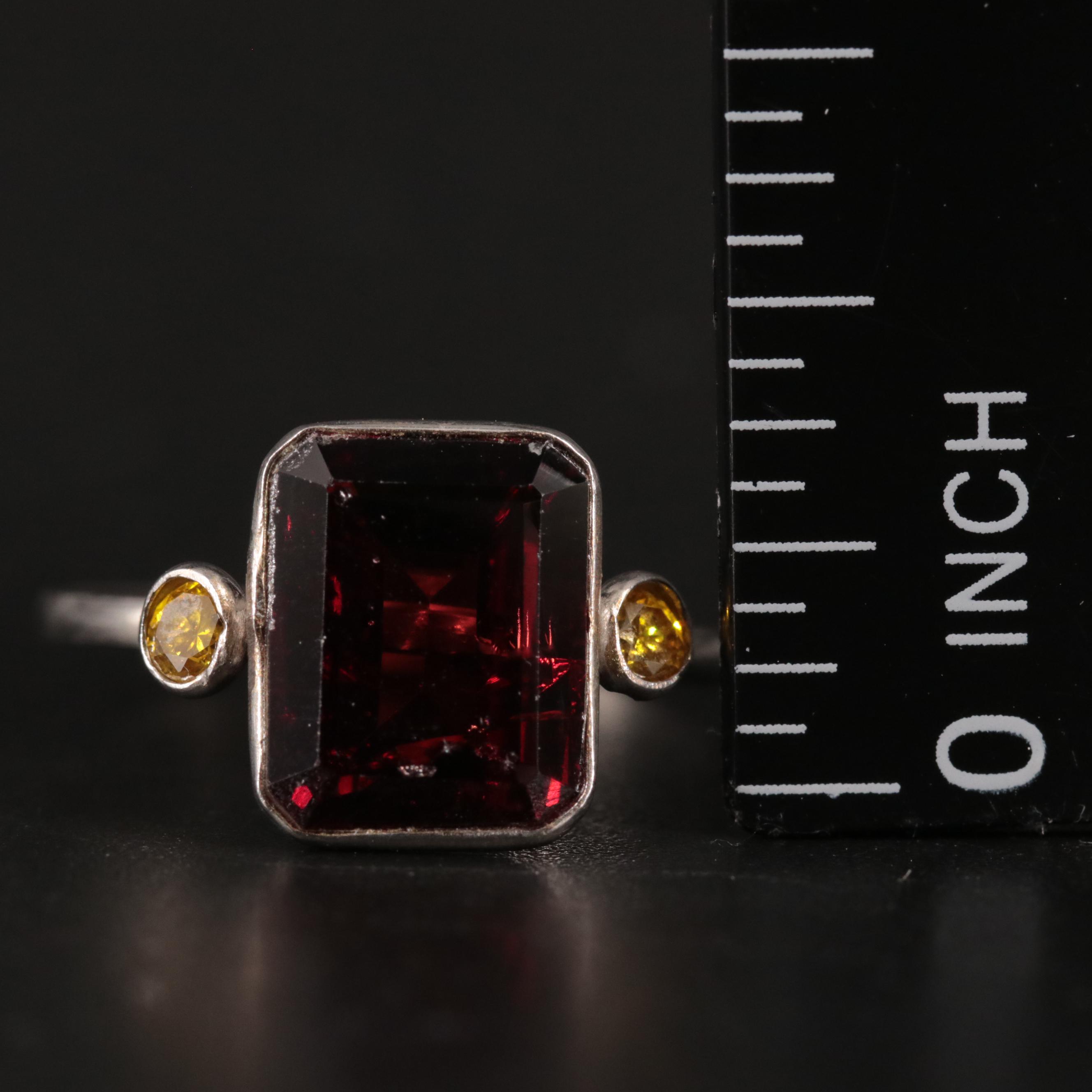 14K Lab Grown Yellow Diamond and Garnet Ring