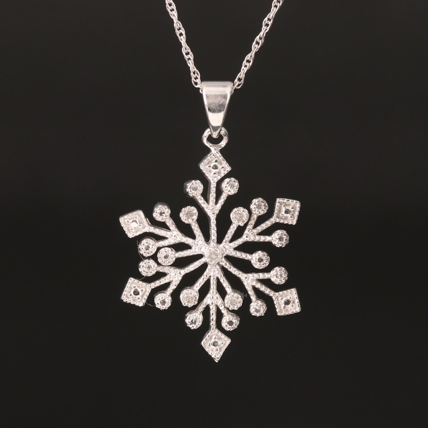 Sterling Diamond Snowflake Pendant Necklace