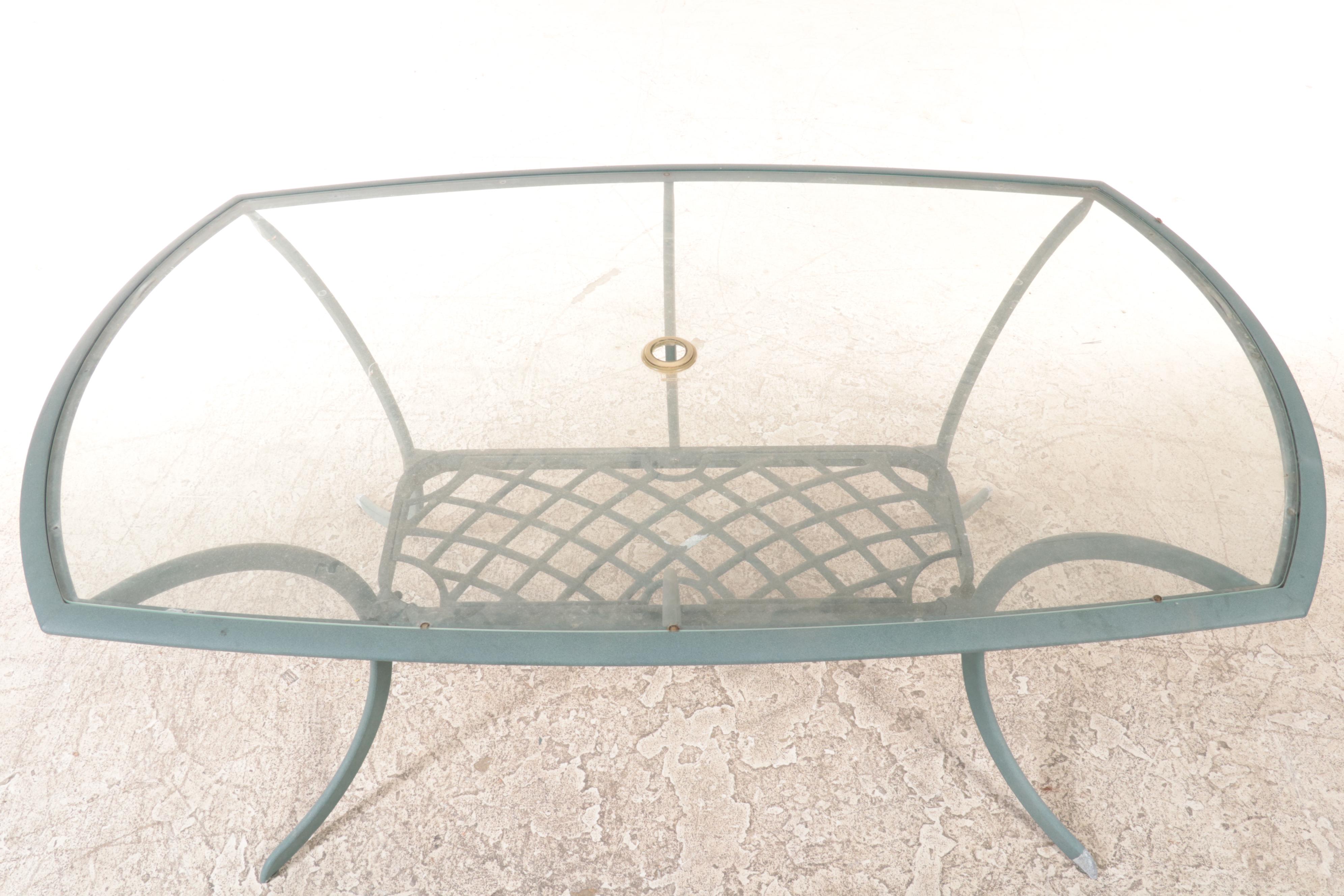 Painted Cast Aluminum Patio Dining Set with Umbrella