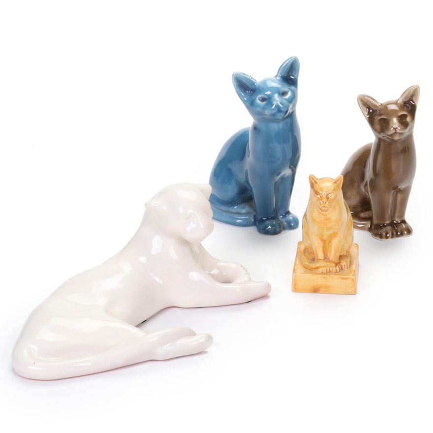 Ceramic Cat Figurines Featuring Frankoma and Rookwood Pottery Co.