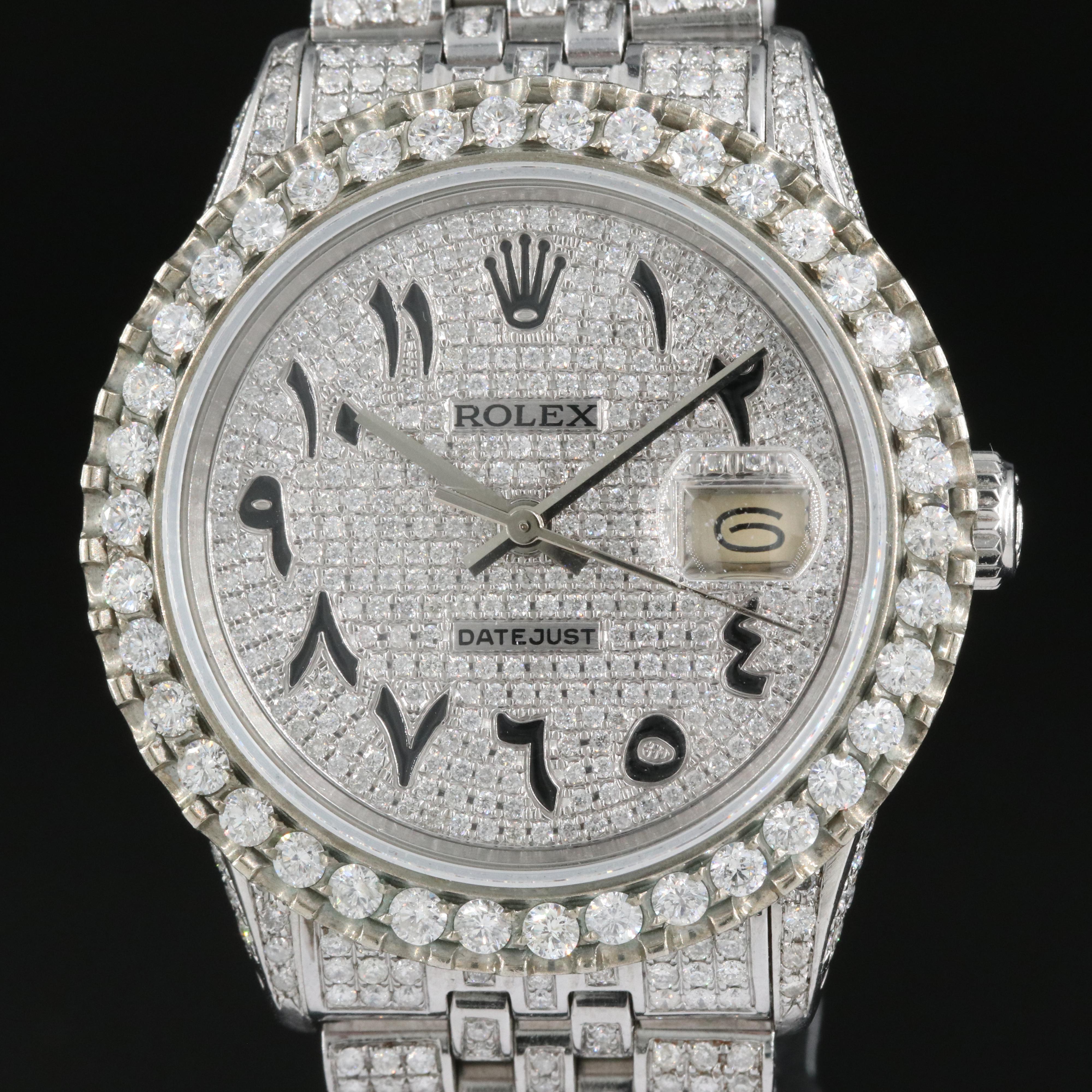 1986 Rolex Datejust Arabic 8.10 CTW Diamond Dial, Bezel and Case Watch