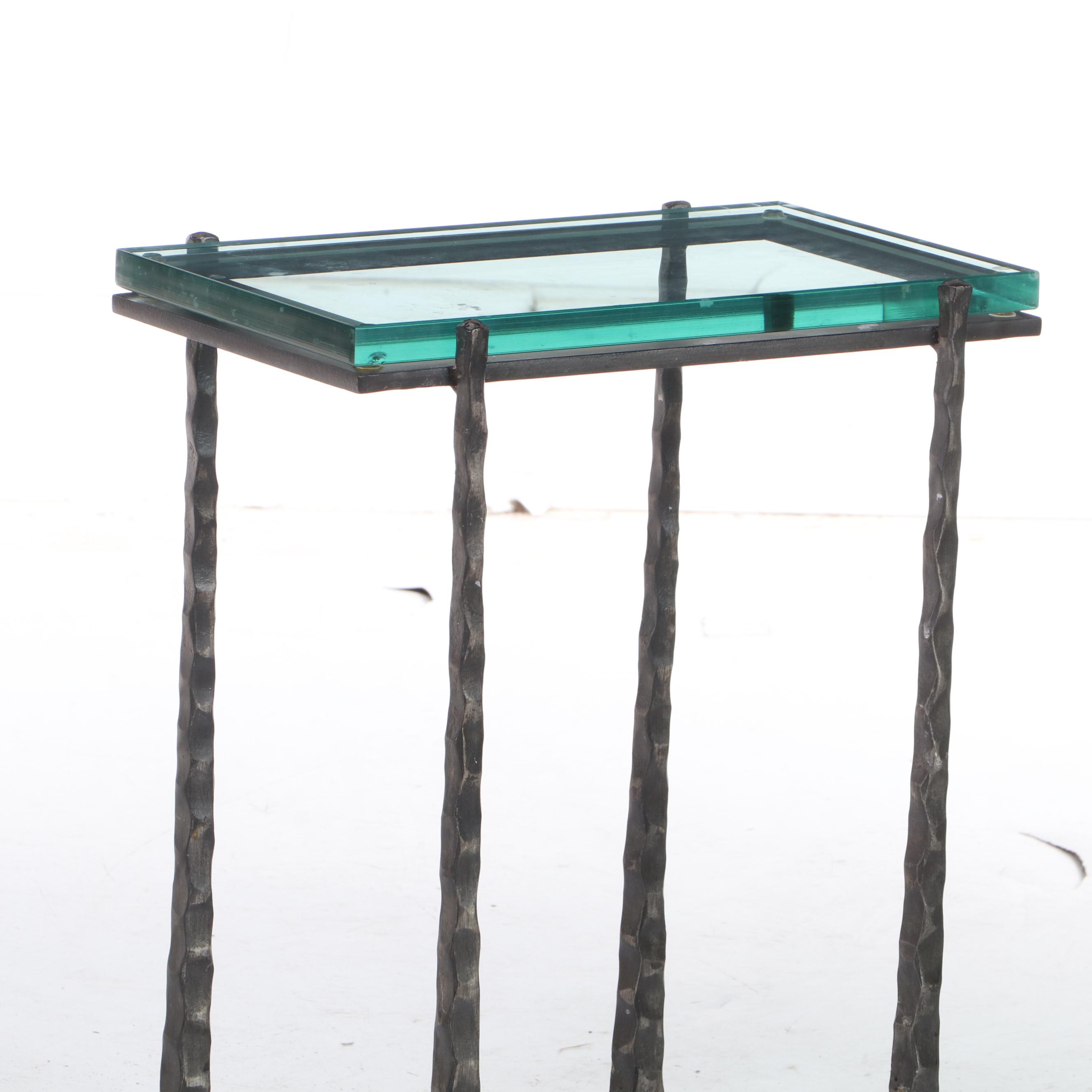 Charleston Forge Wrought Iron and Glass Top Side Table