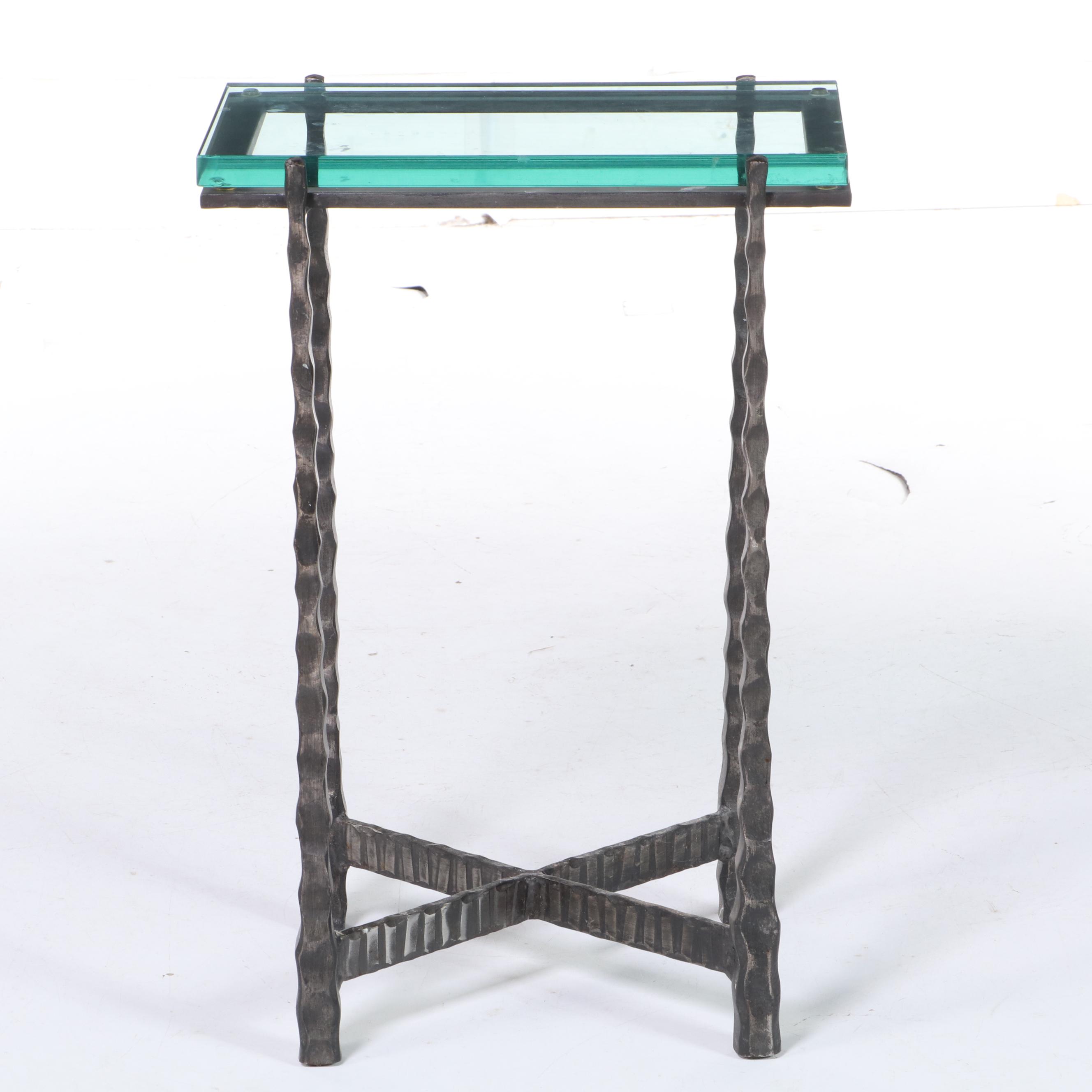 Charleston Forge Wrought Iron and Glass Top Side Table