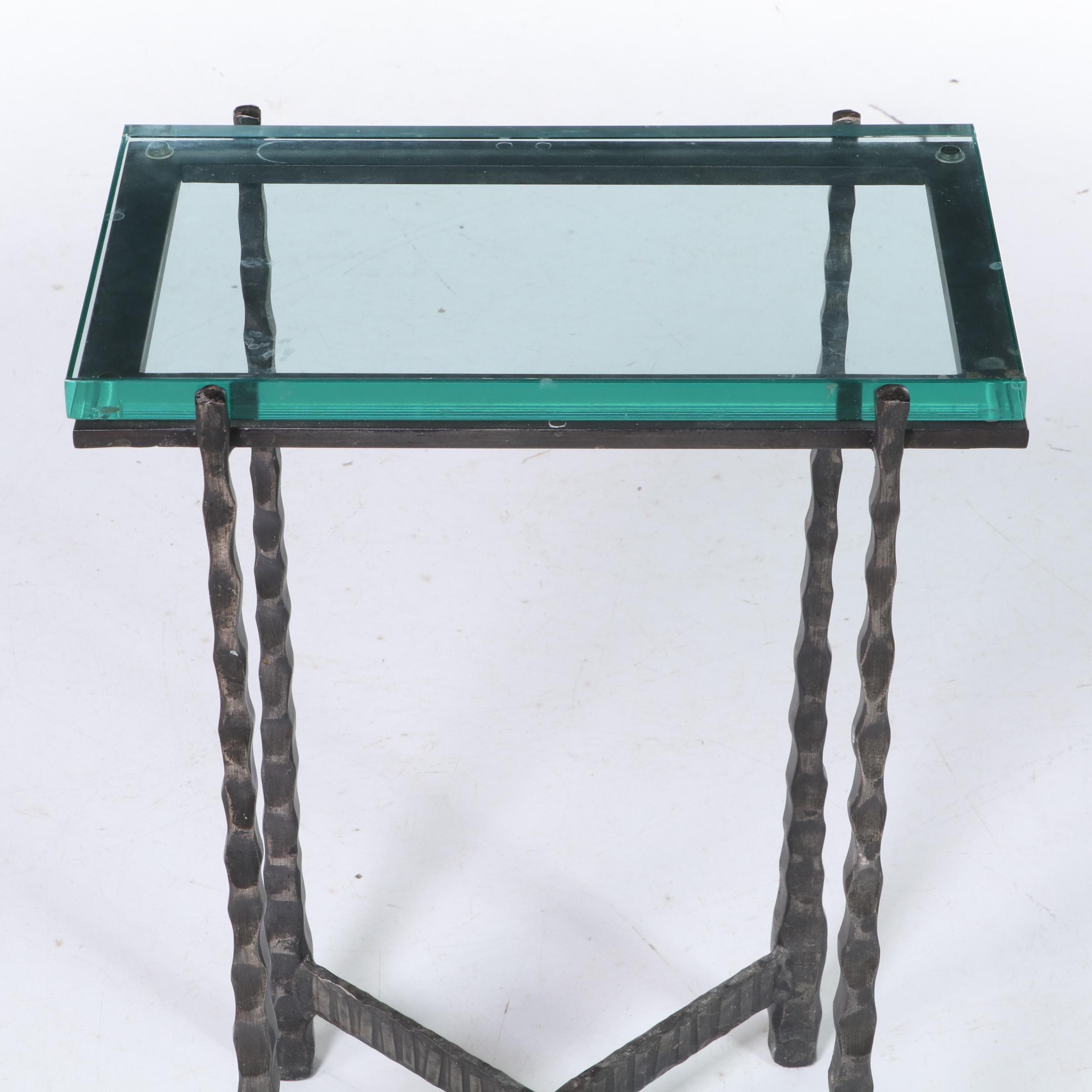 Charleston Forge Wrought Iron and Glass Top Side Table