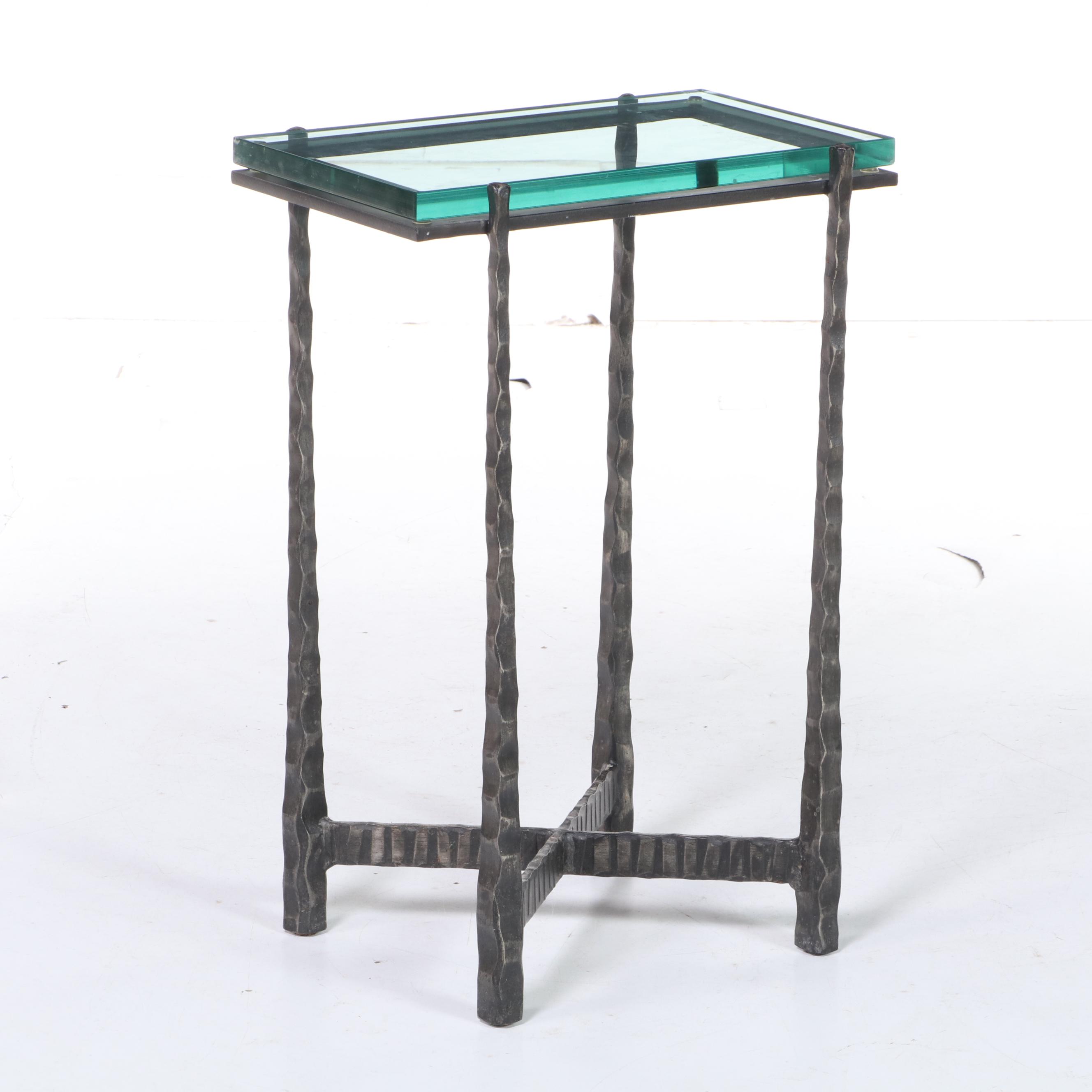 Charleston Forge Wrought Iron and Glass Top Side Table