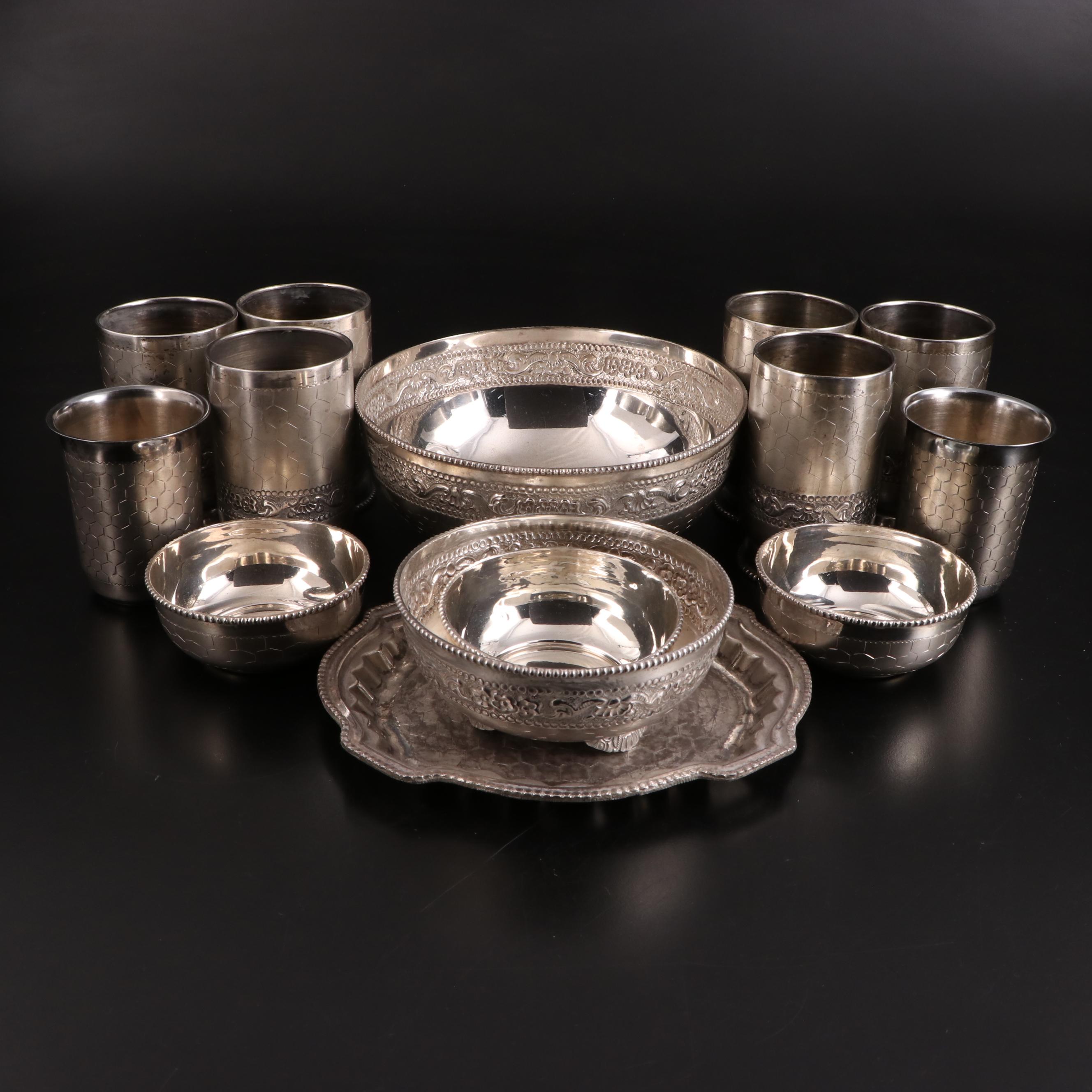 Indian 800 Silver Silver Serveware Collection with Sterling Silver Tray