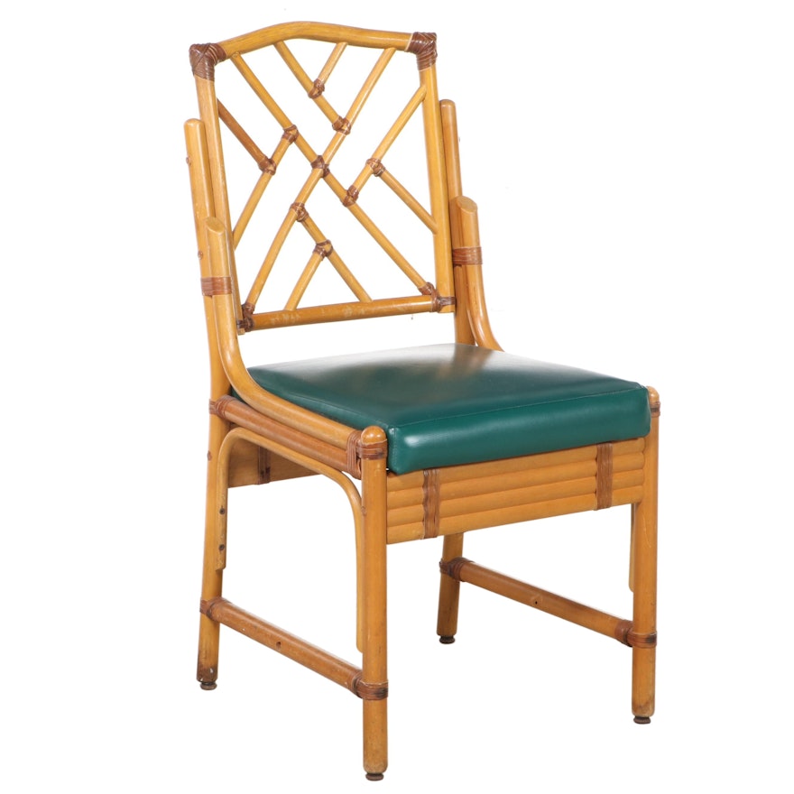 Southern Seating Company Rattan and Green Vinyl Side Chair