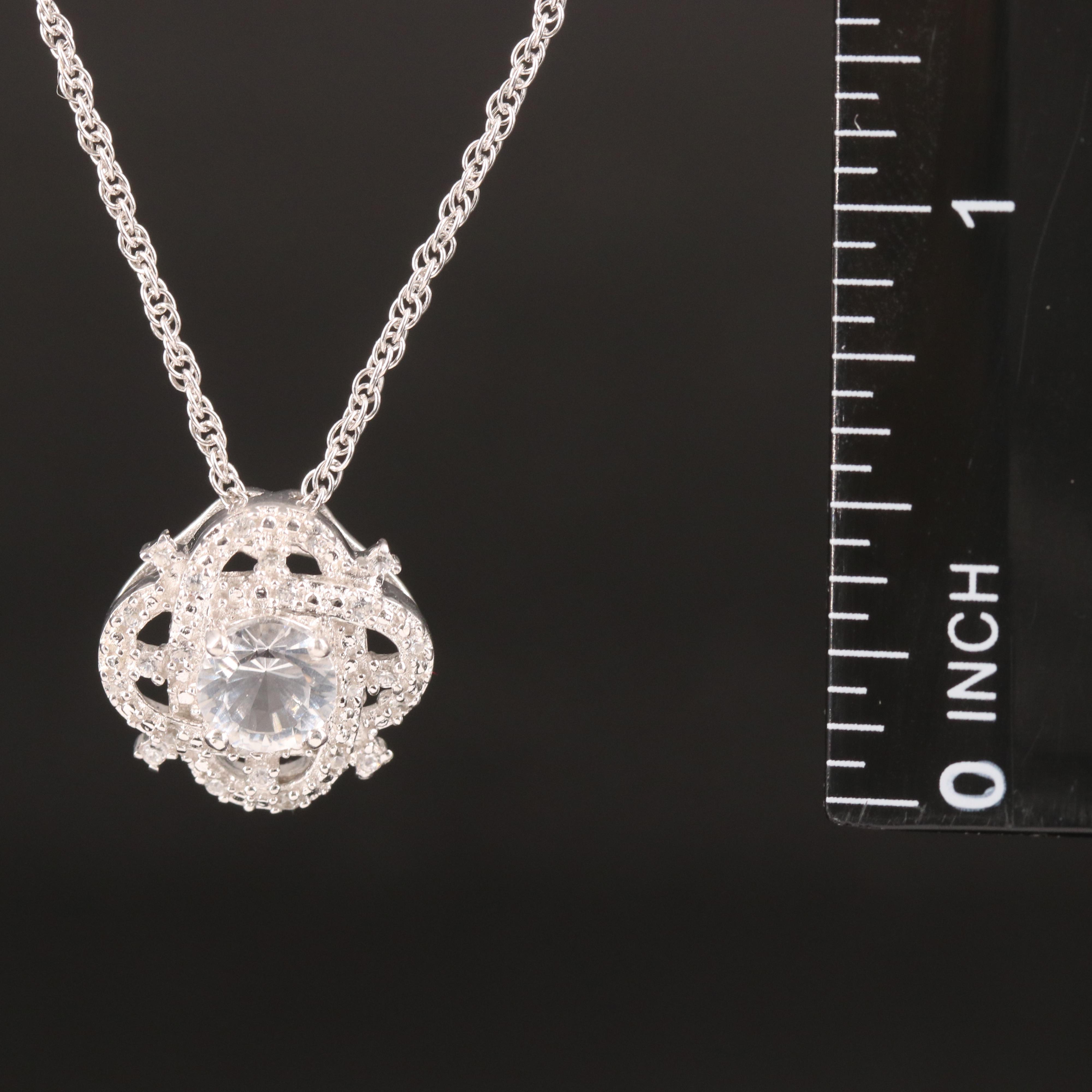 Sterling Rose Quartz and Zircon Quatrefoil Pendant Necklace