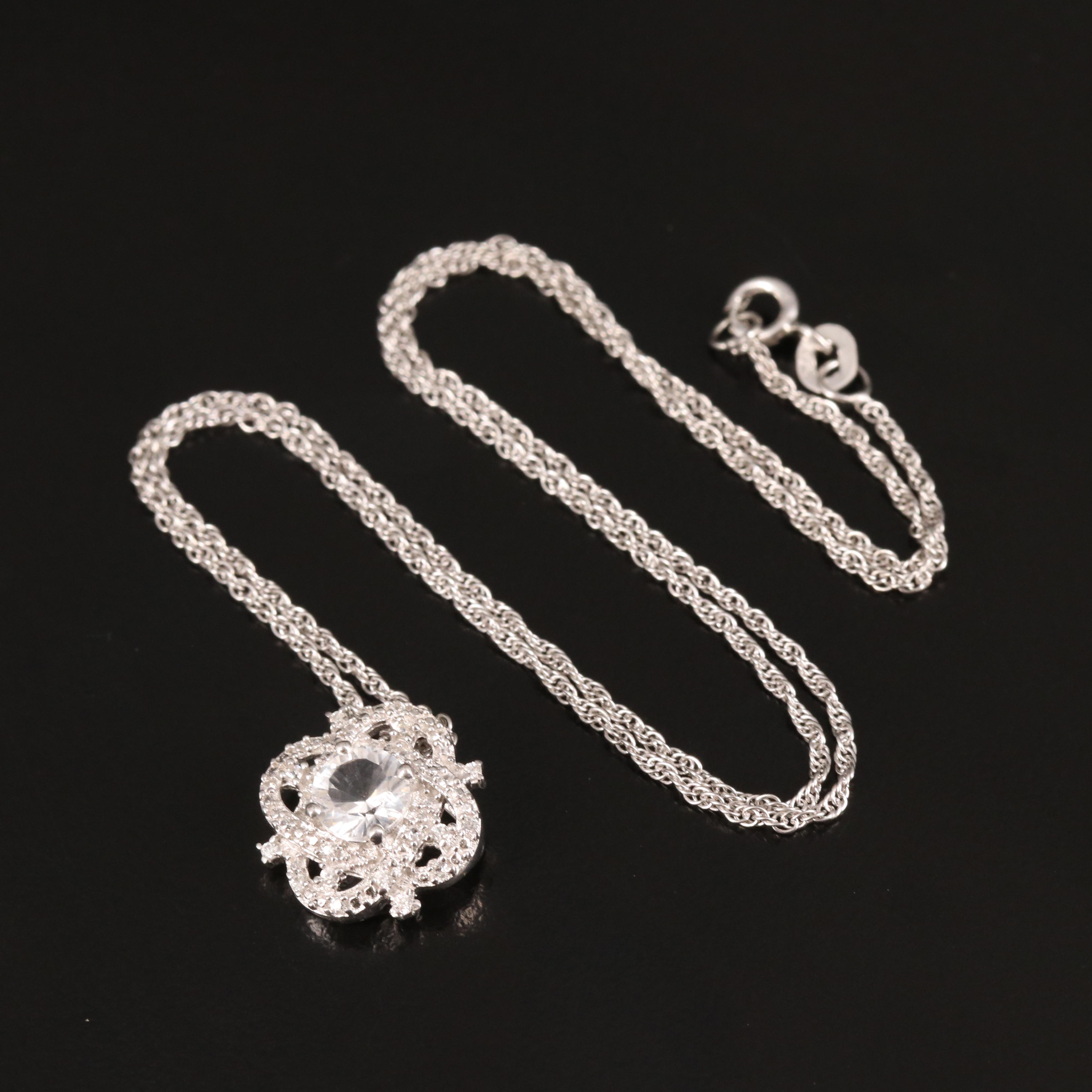 Sterling Rose Quartz and Zircon Quatrefoil Pendant Necklace