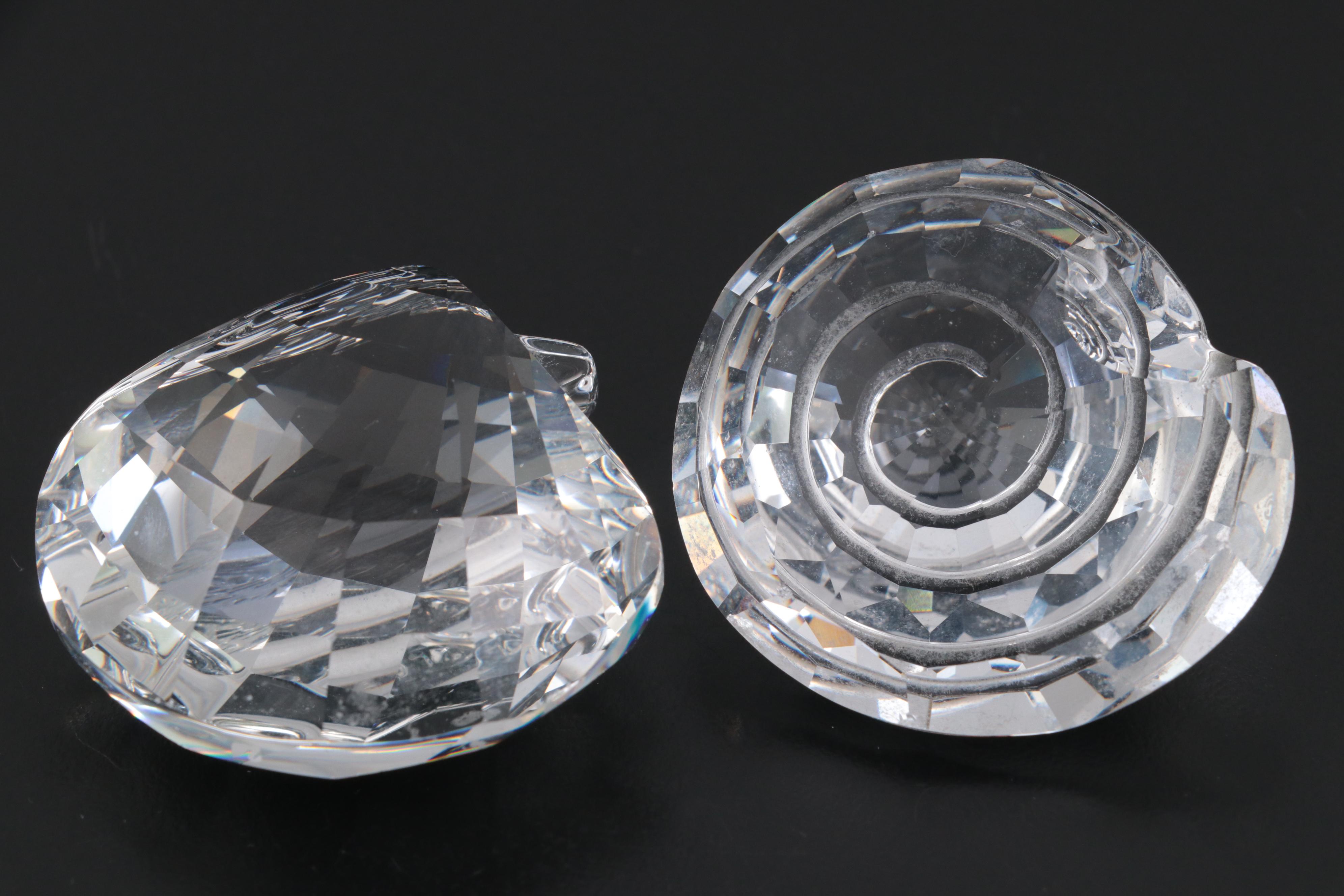 Swarovski SCS "Scallop Shell," "Top Shell," and "Peacock" Crystal Paperweights