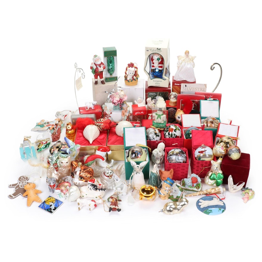 Christmas Cat Ornaments Featuring Hallmark, Avon, Lenox, Carlton Cards, and More