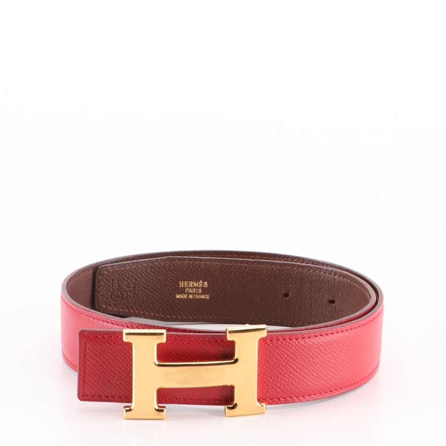 Hermès H Buckle Reversible 32mm Belt in Courchevel Leather with Box