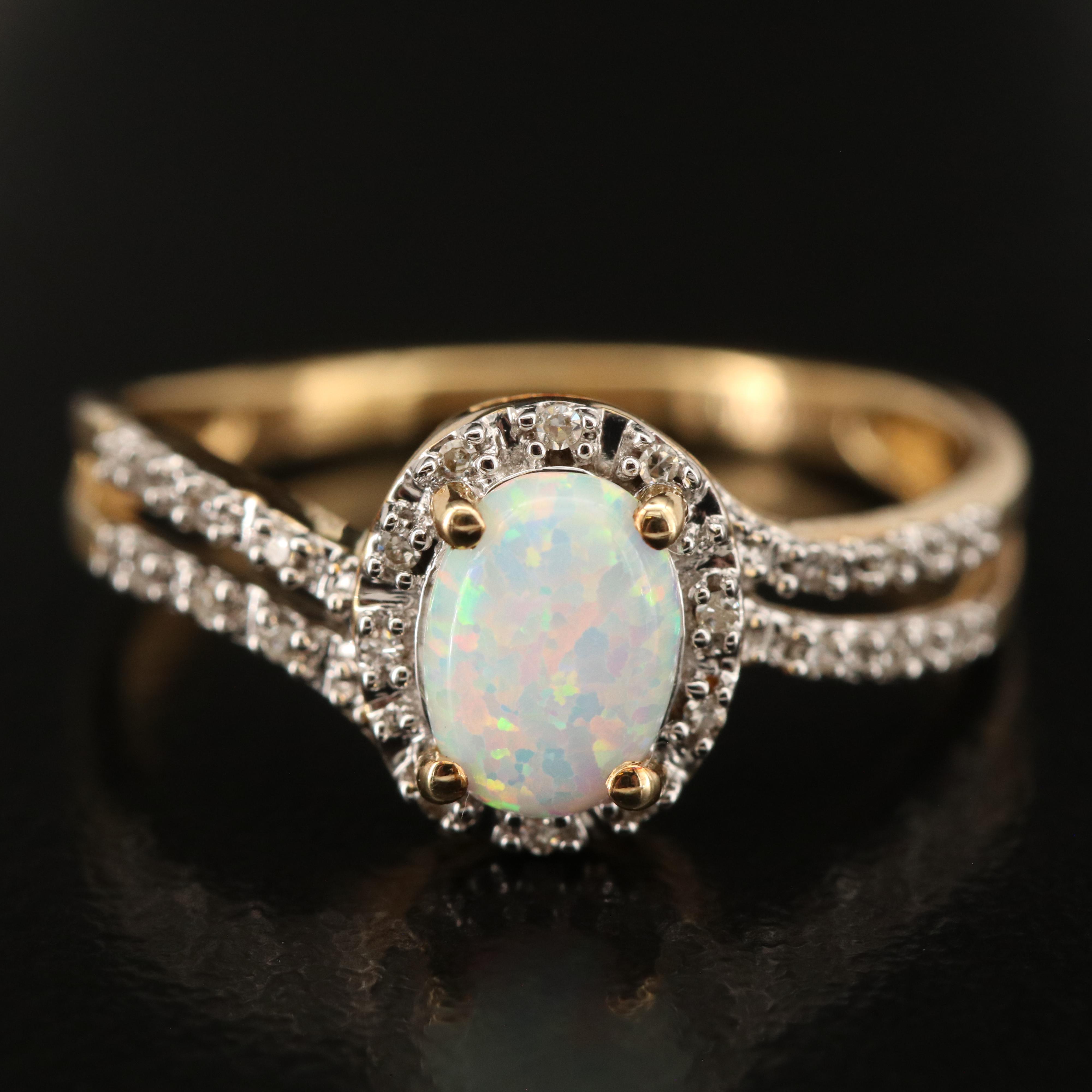 10K Opal and Diamond Ring