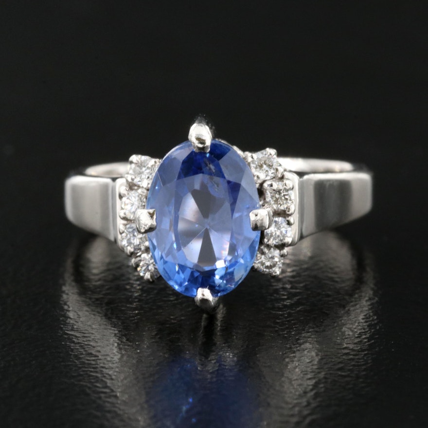 Platinum 2.25 CT Unheated Ceylon Sapphire and Diamond Ring with GIA Report