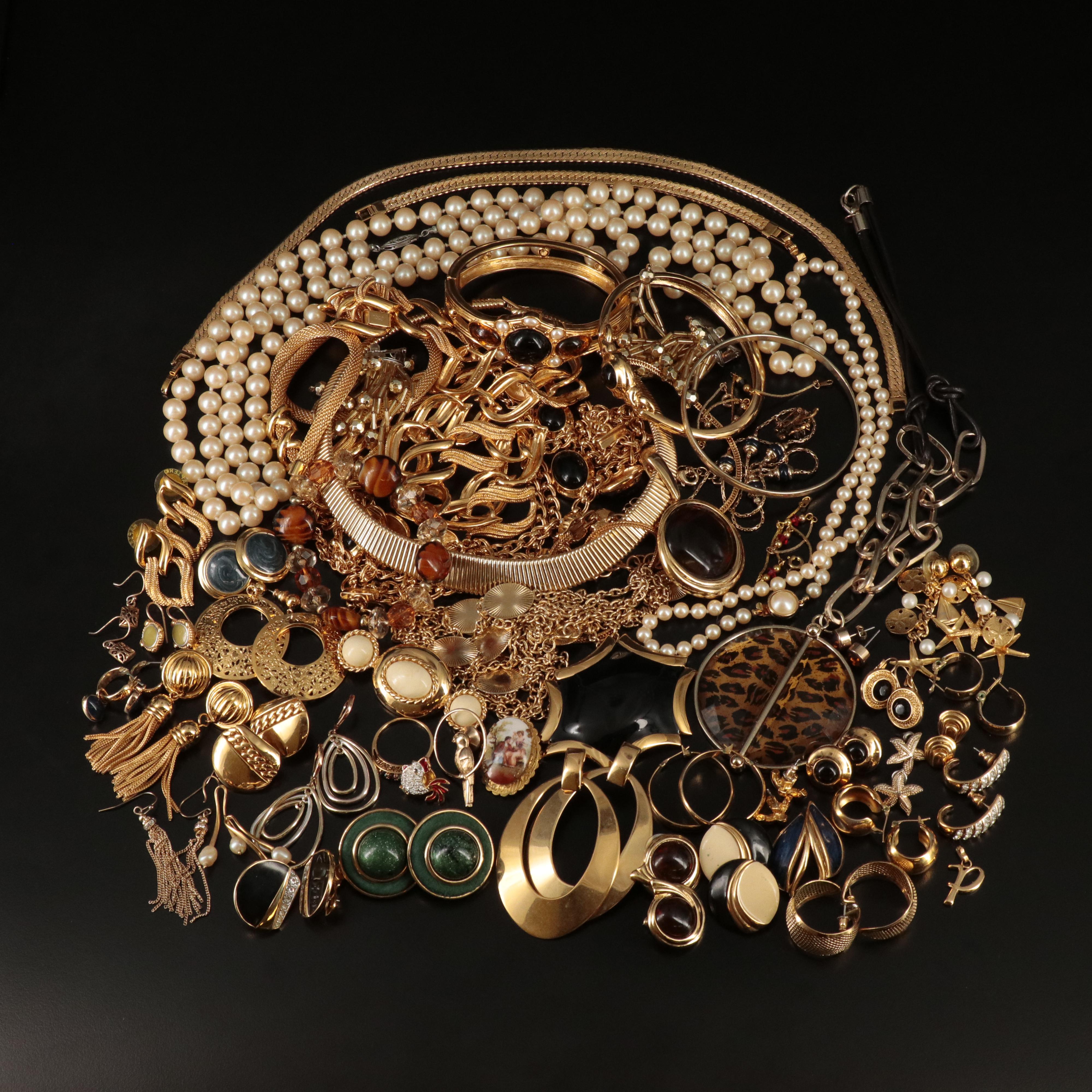 Monet and Trifari Featured in Rhinestone Jewelry Assortment Including Sterling