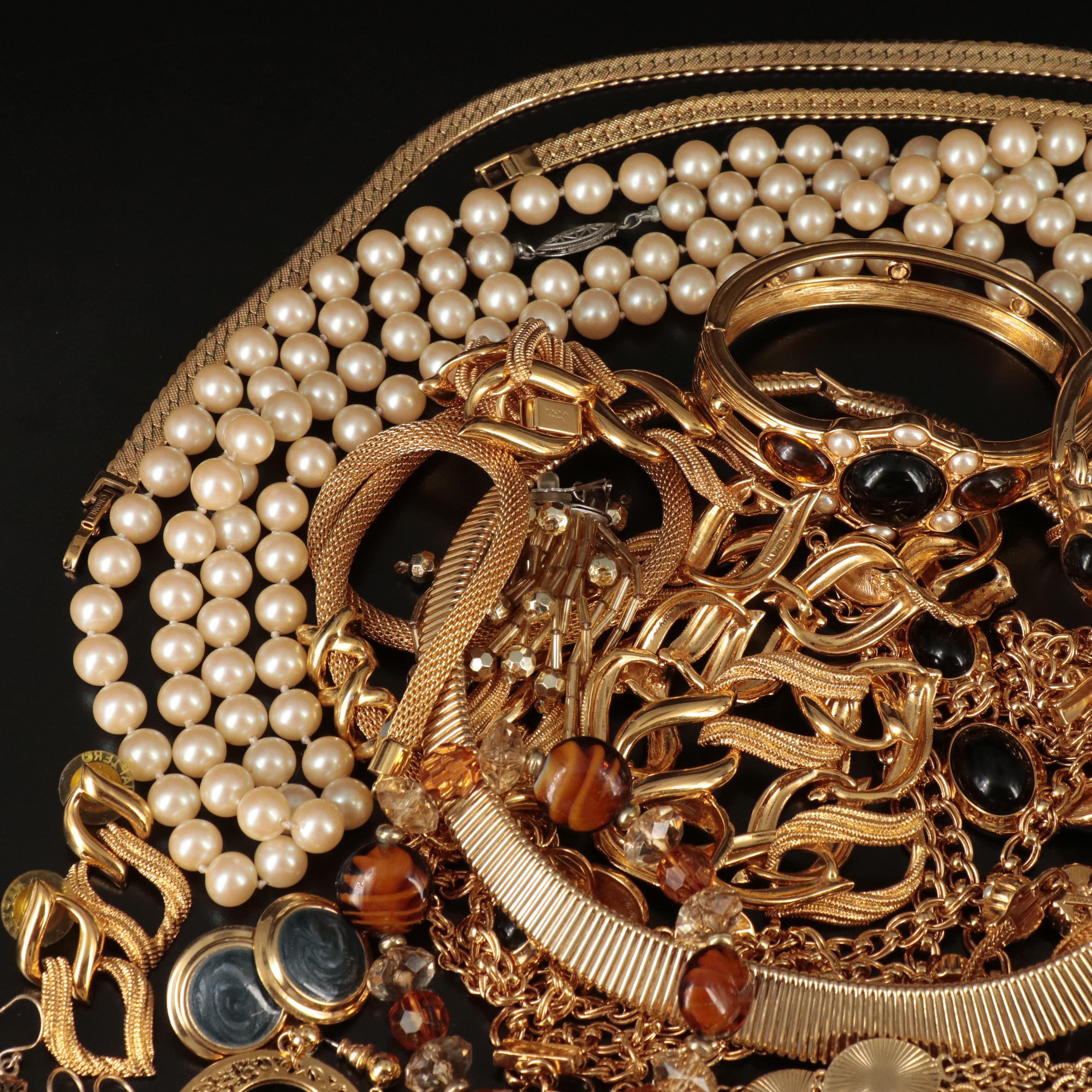 Monet and Trifari Featured in Rhinestone Jewelry Assortment Including Sterling