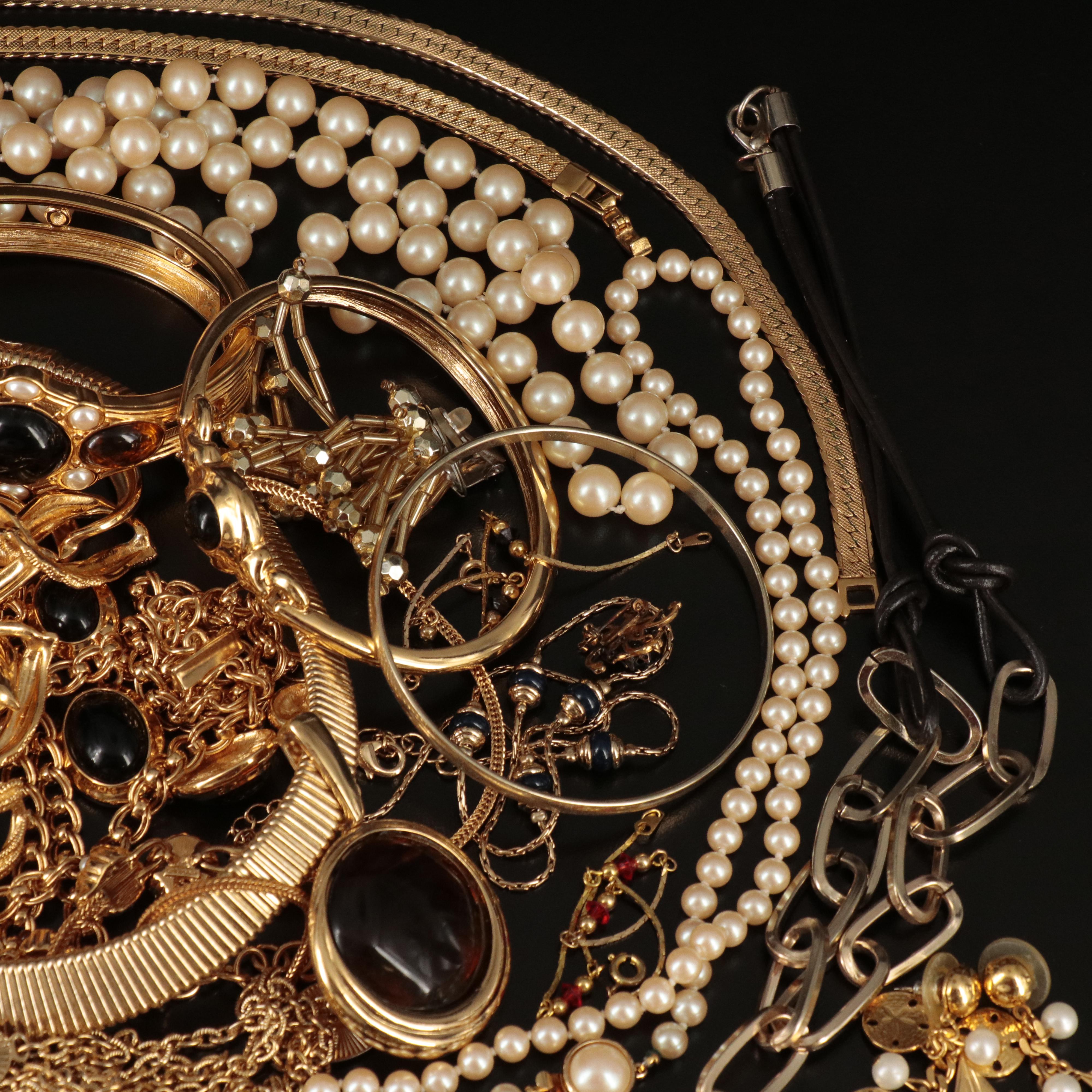 Monet and Trifari Featured in Rhinestone Jewelry Assortment Including Sterling