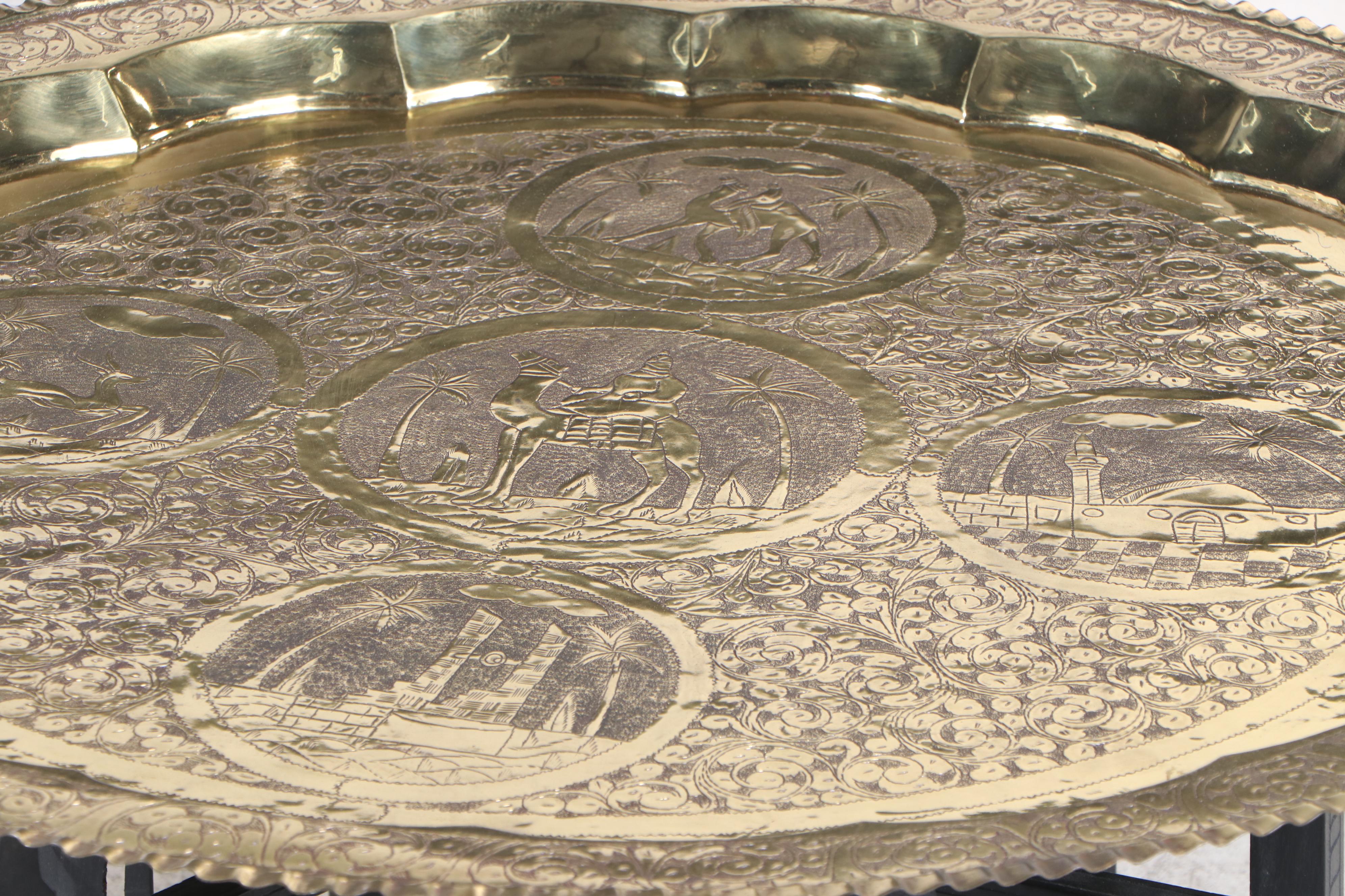 Middle Eastern Engraved Brass Tray/Coffee Table