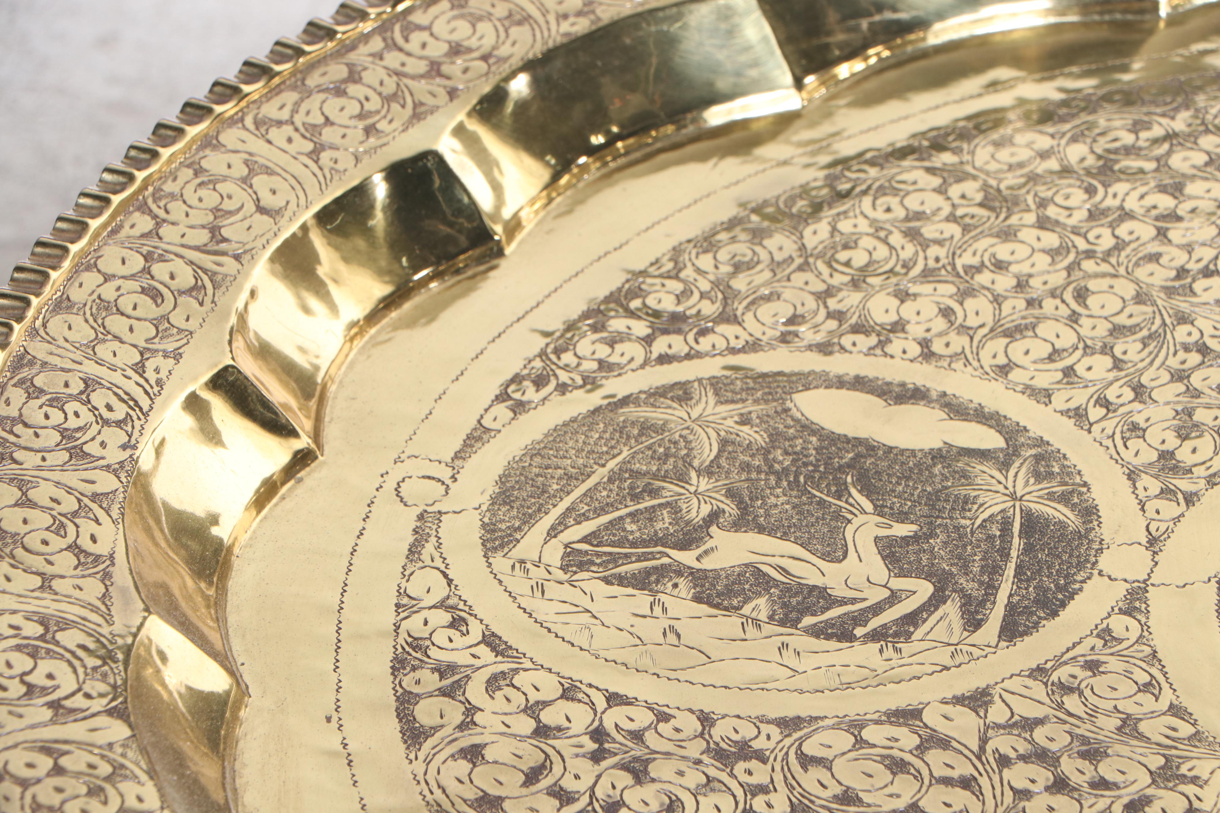 Middle Eastern Engraved Brass Tray/Coffee Table