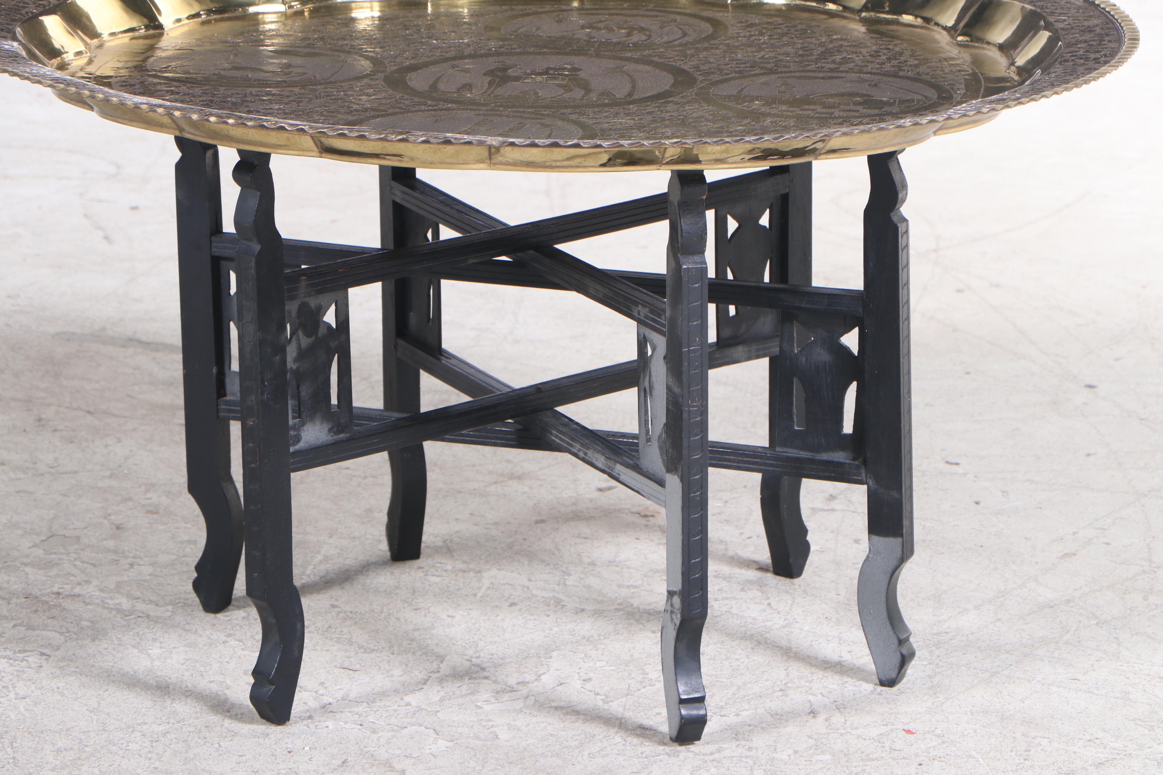 Middle Eastern Engraved Brass Tray/Coffee Table