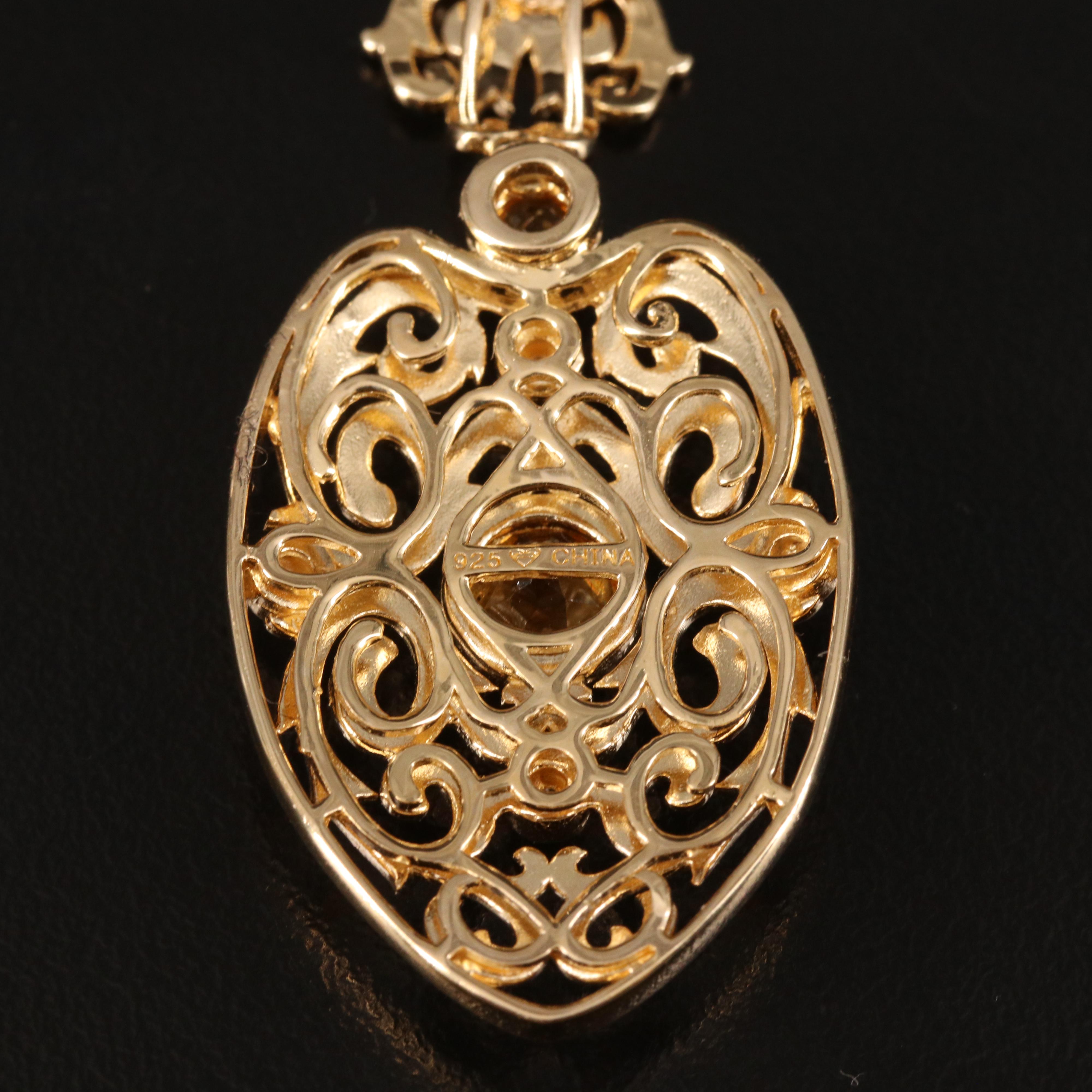 Sterling Citrine and Diamond Pendant Necklace