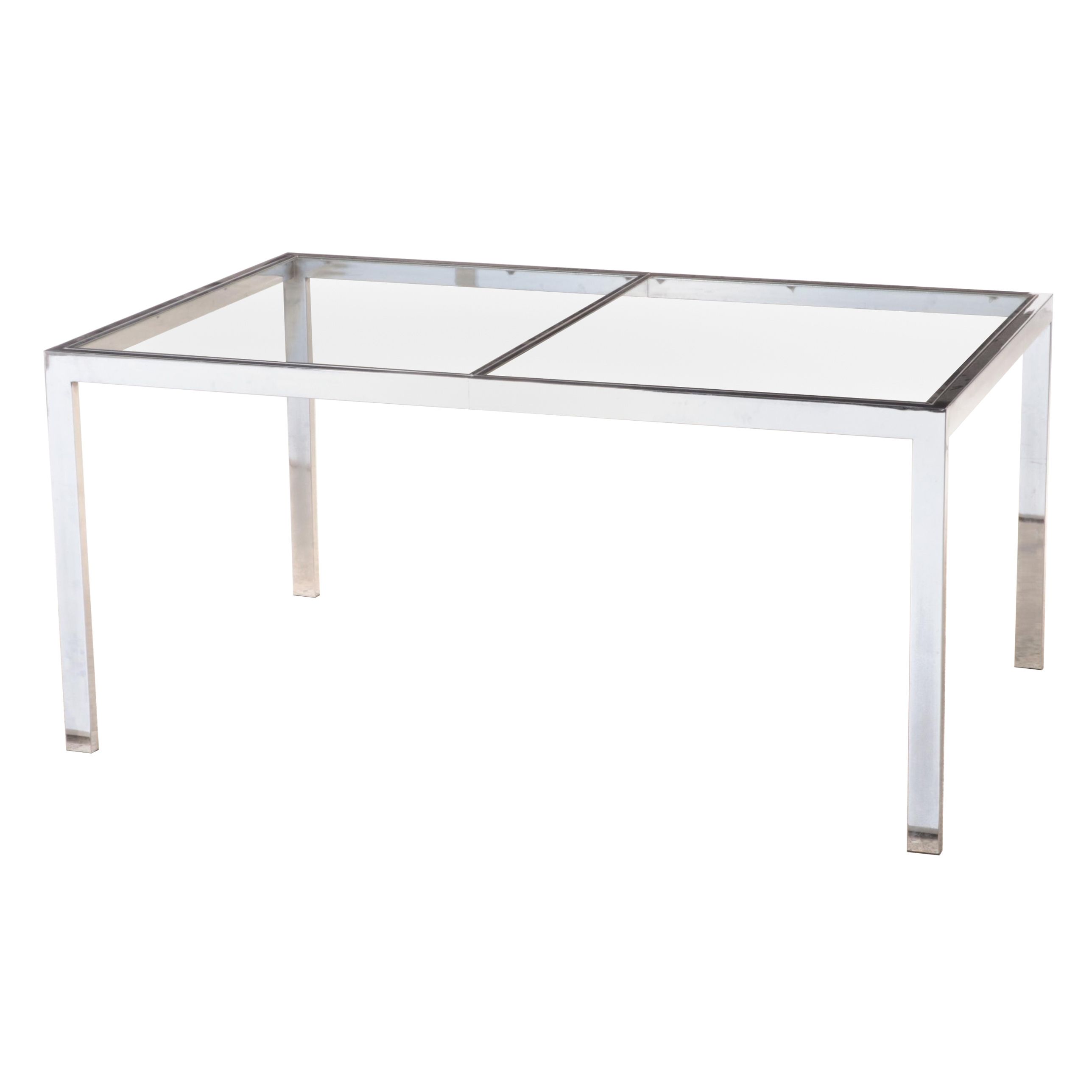 Modernist Parsons Style Chrome and Glass Extension Dining Table