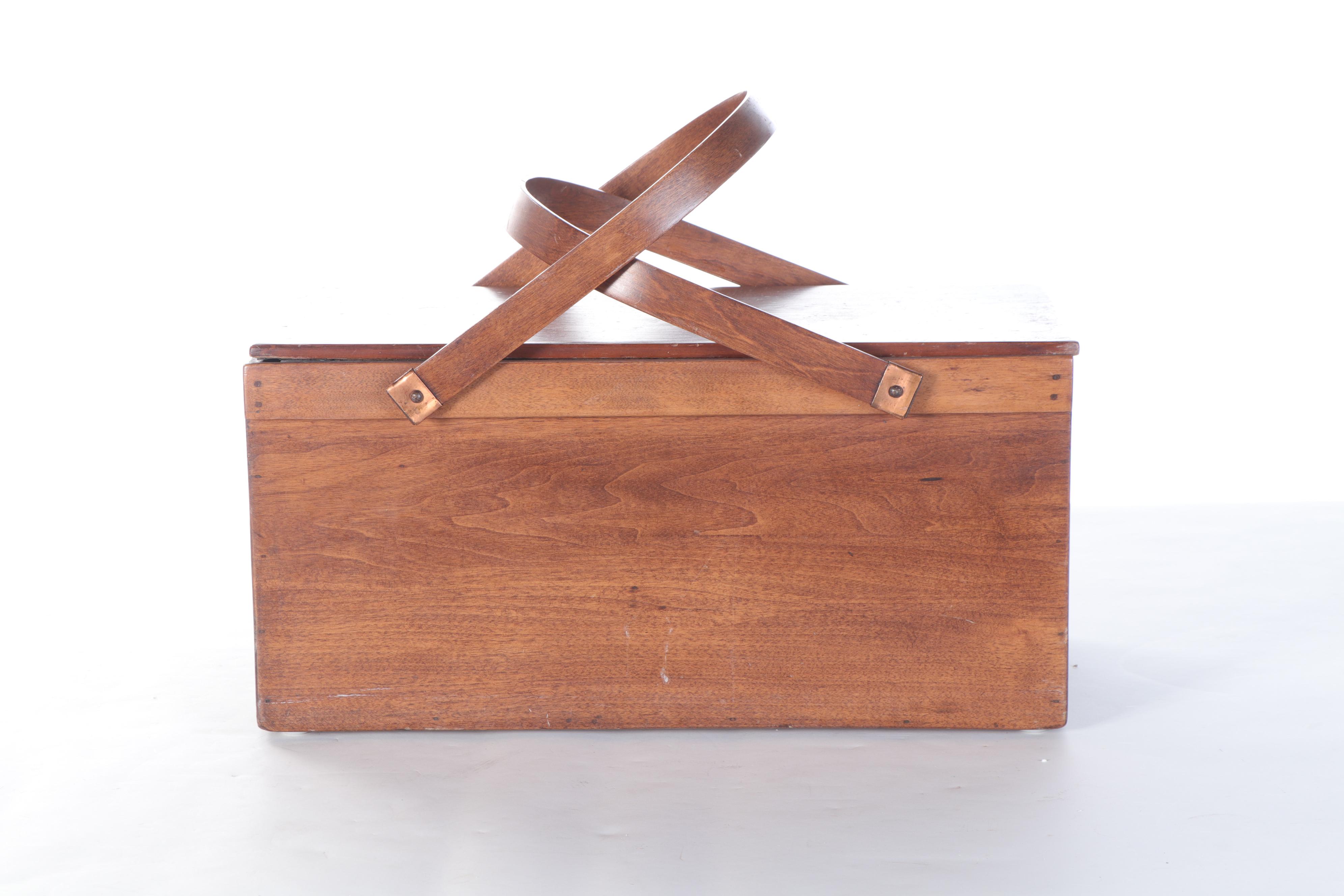 Galvanized Metal Lined Wood and Leather Portable Ice Box, Early/Mid-20th C