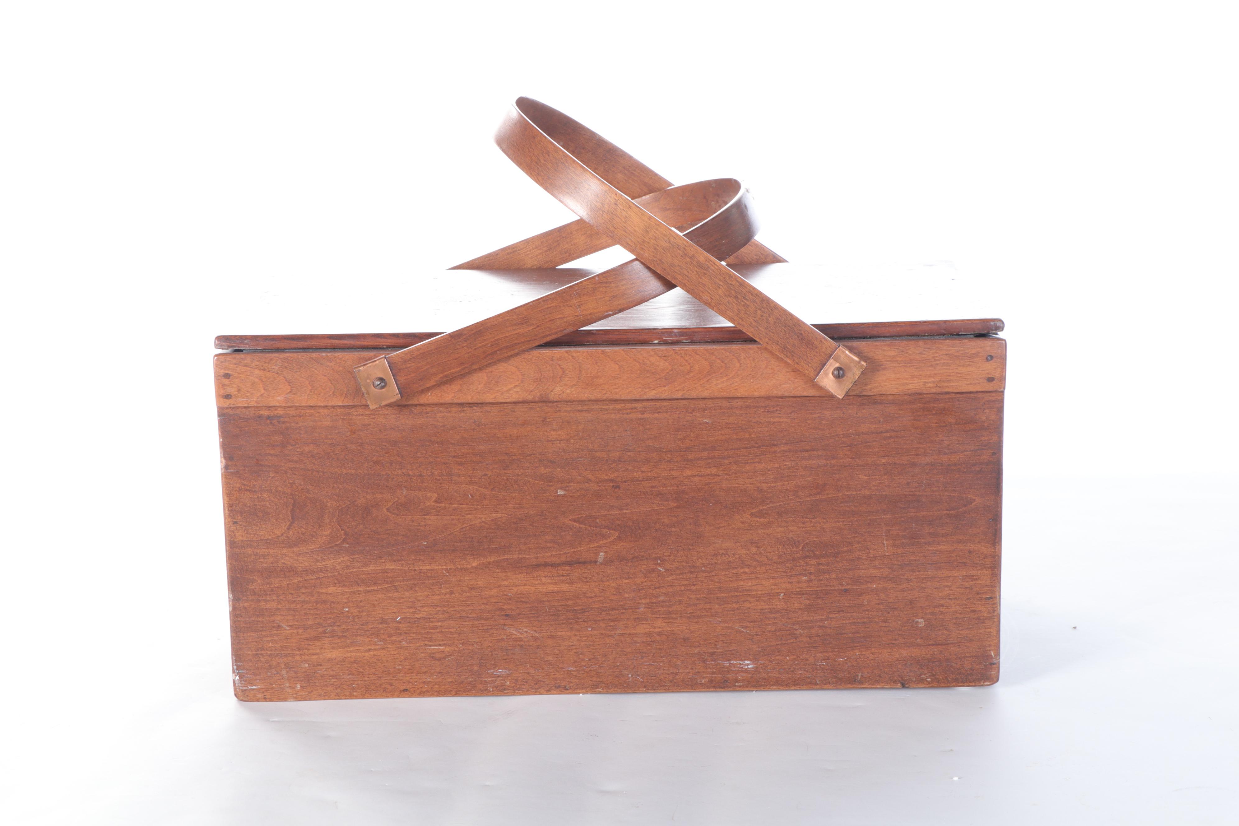 Galvanized Metal Lined Wood and Leather Portable Ice Box, Early/Mid-20th C