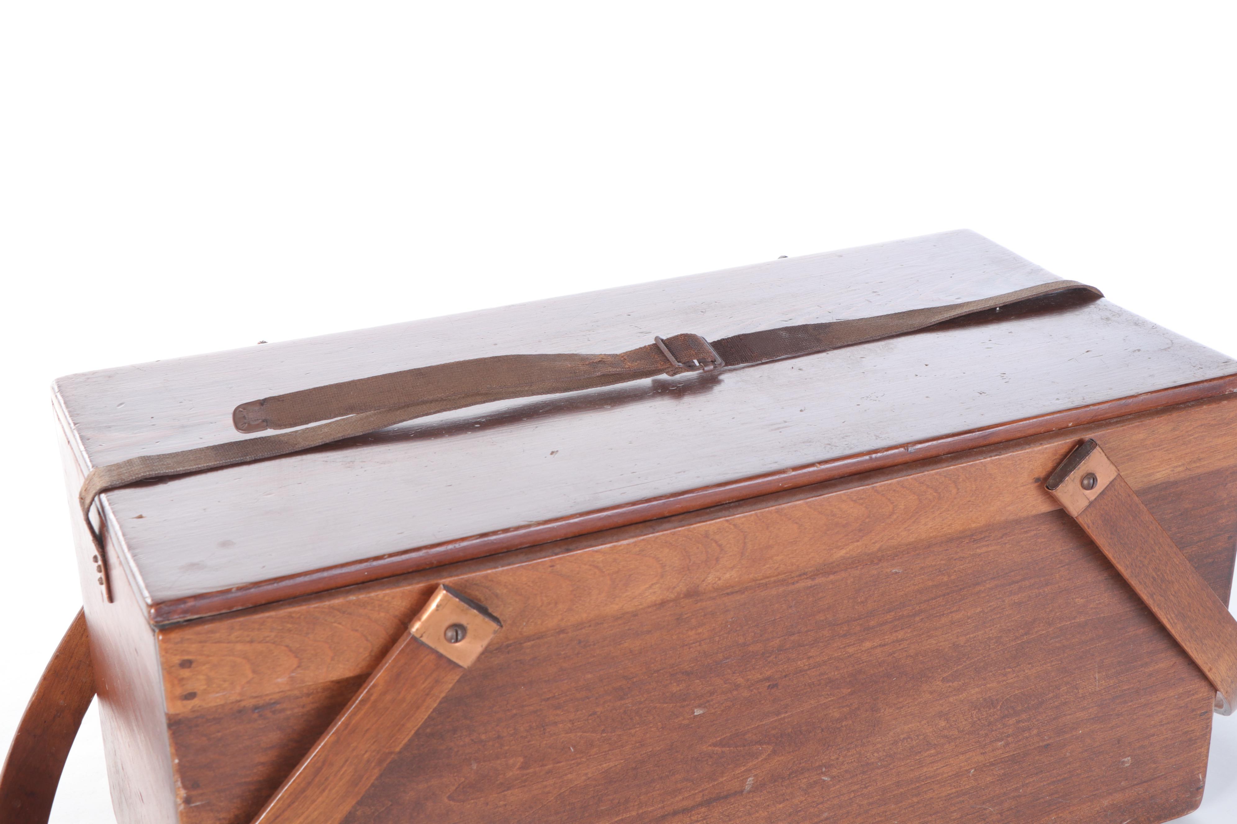 Galvanized Metal Lined Wood and Leather Portable Ice Box, Early/Mid-20th C