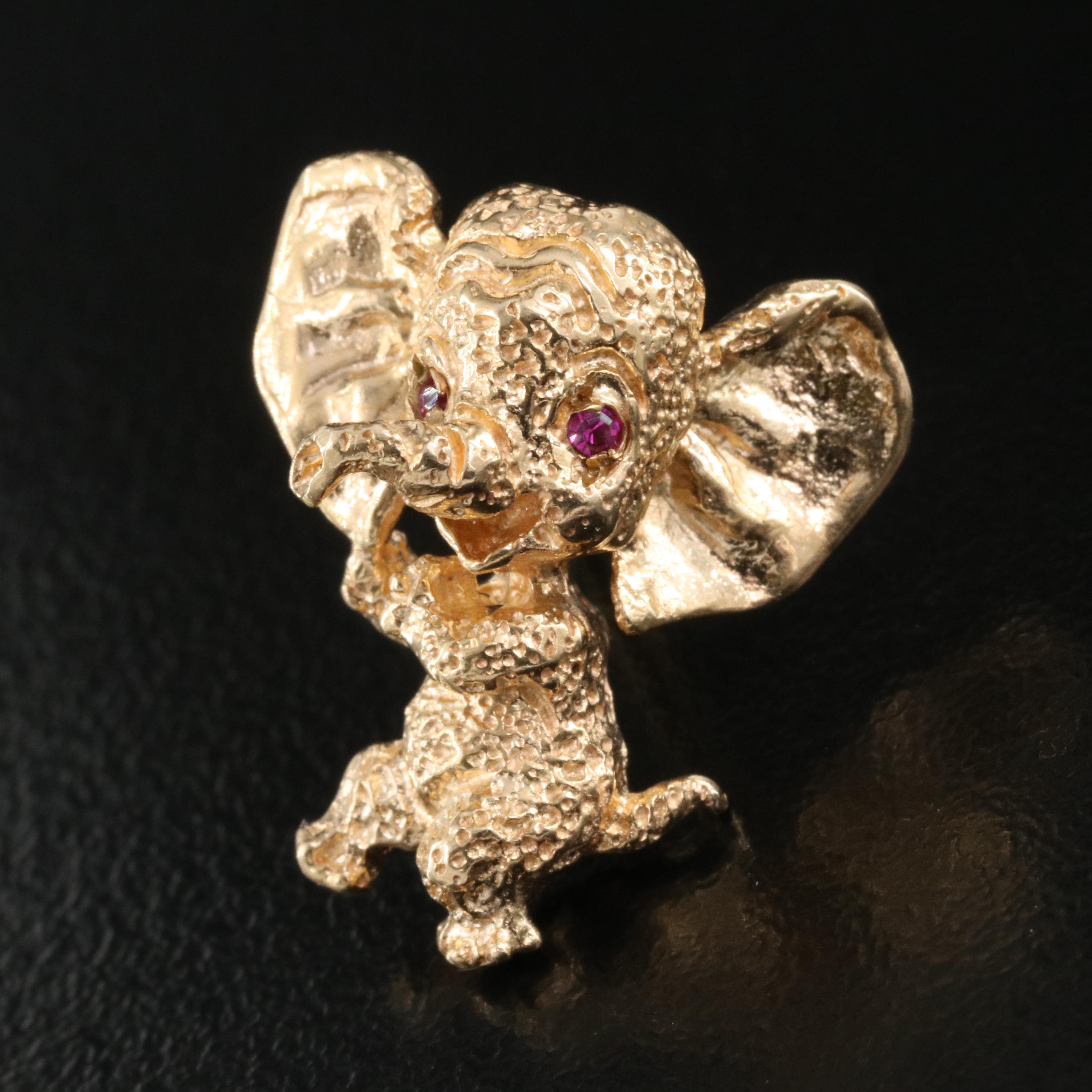 Vintage William Ruser 14K Ruby Elephant Pin