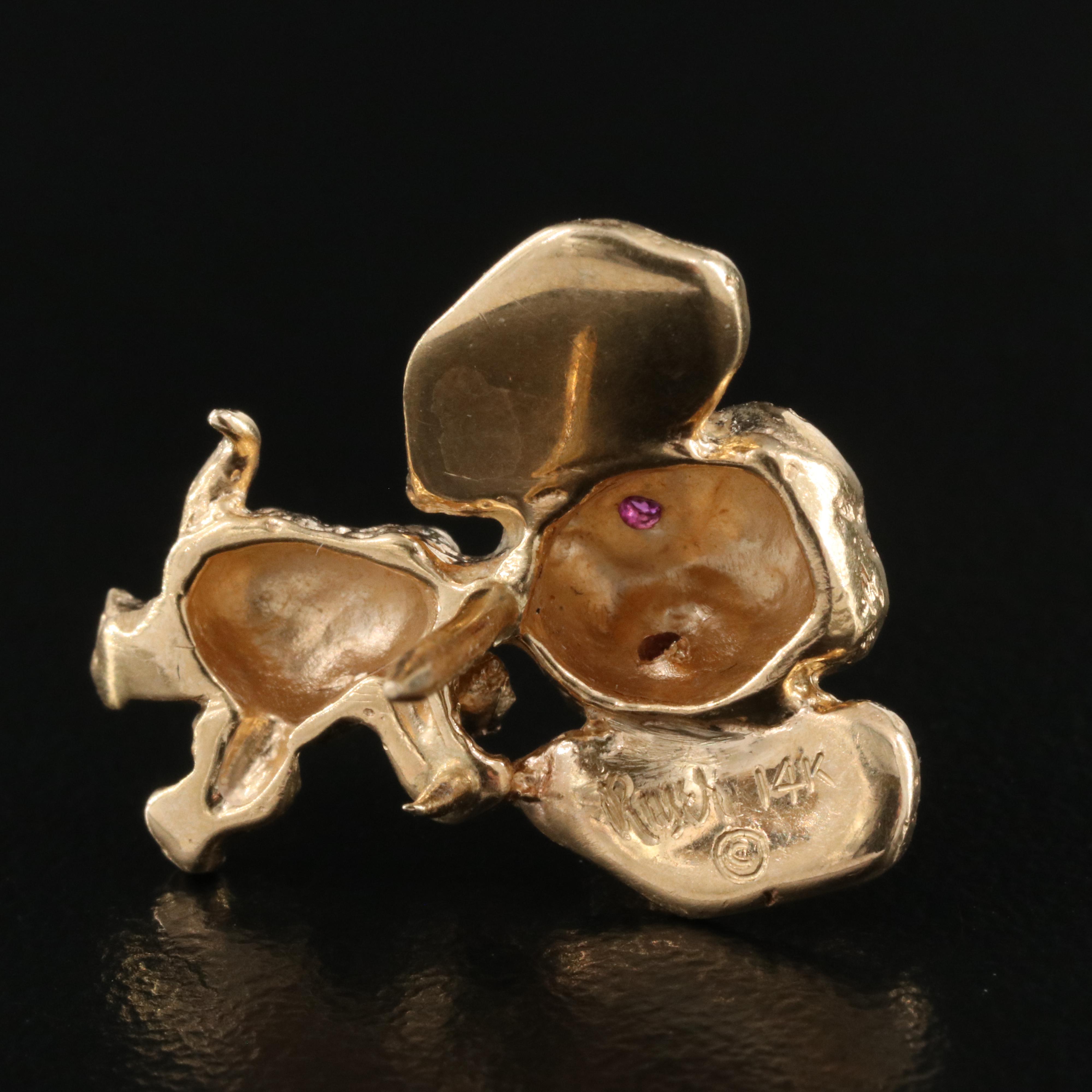 Vintage William Ruser 14K Ruby Elephant Pin