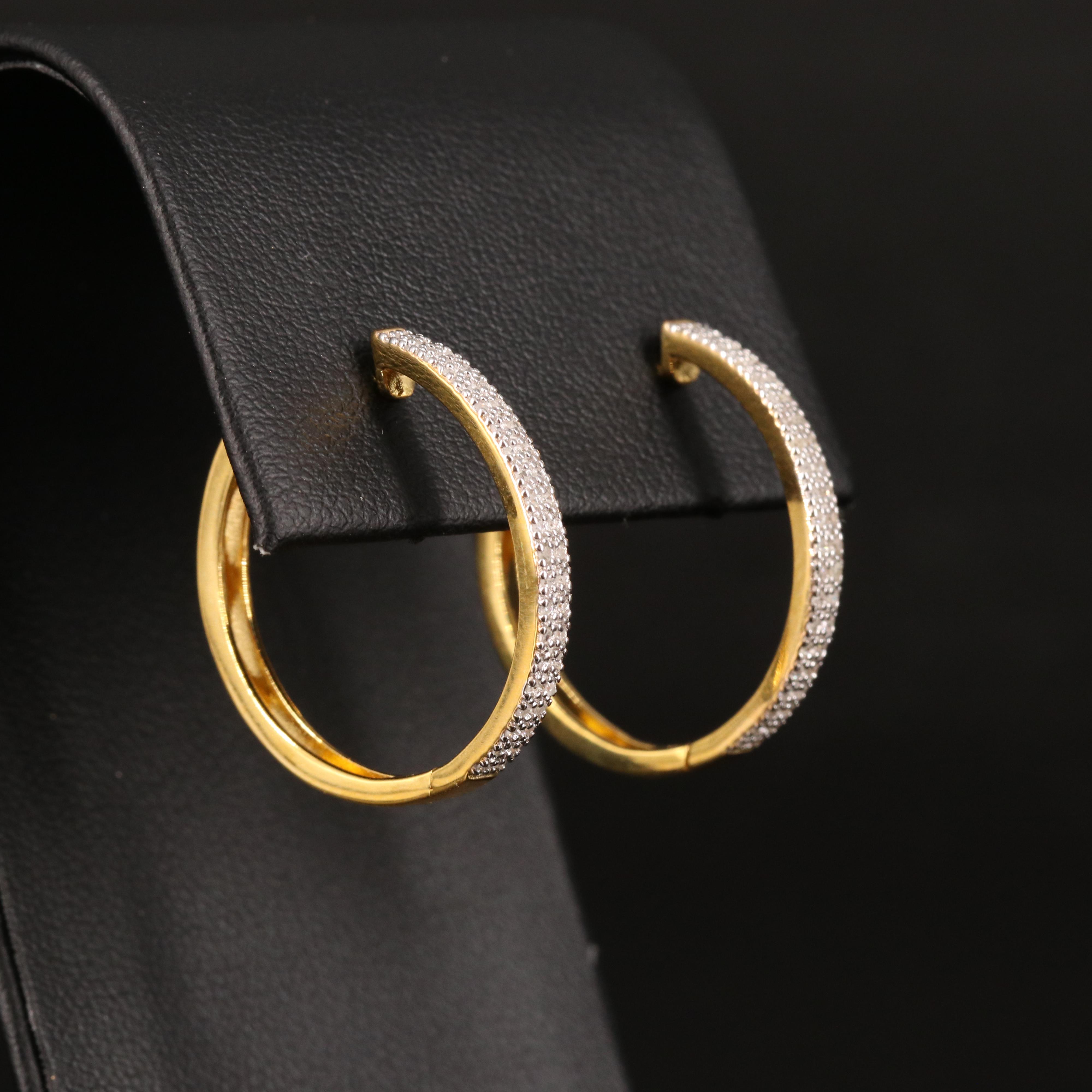 Sterling Diamond Hoop Earrings