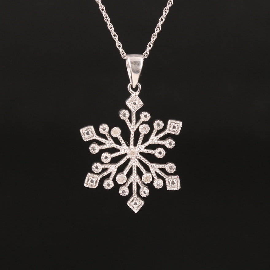 Sterling Diamond Snowflake Pendant Necklace