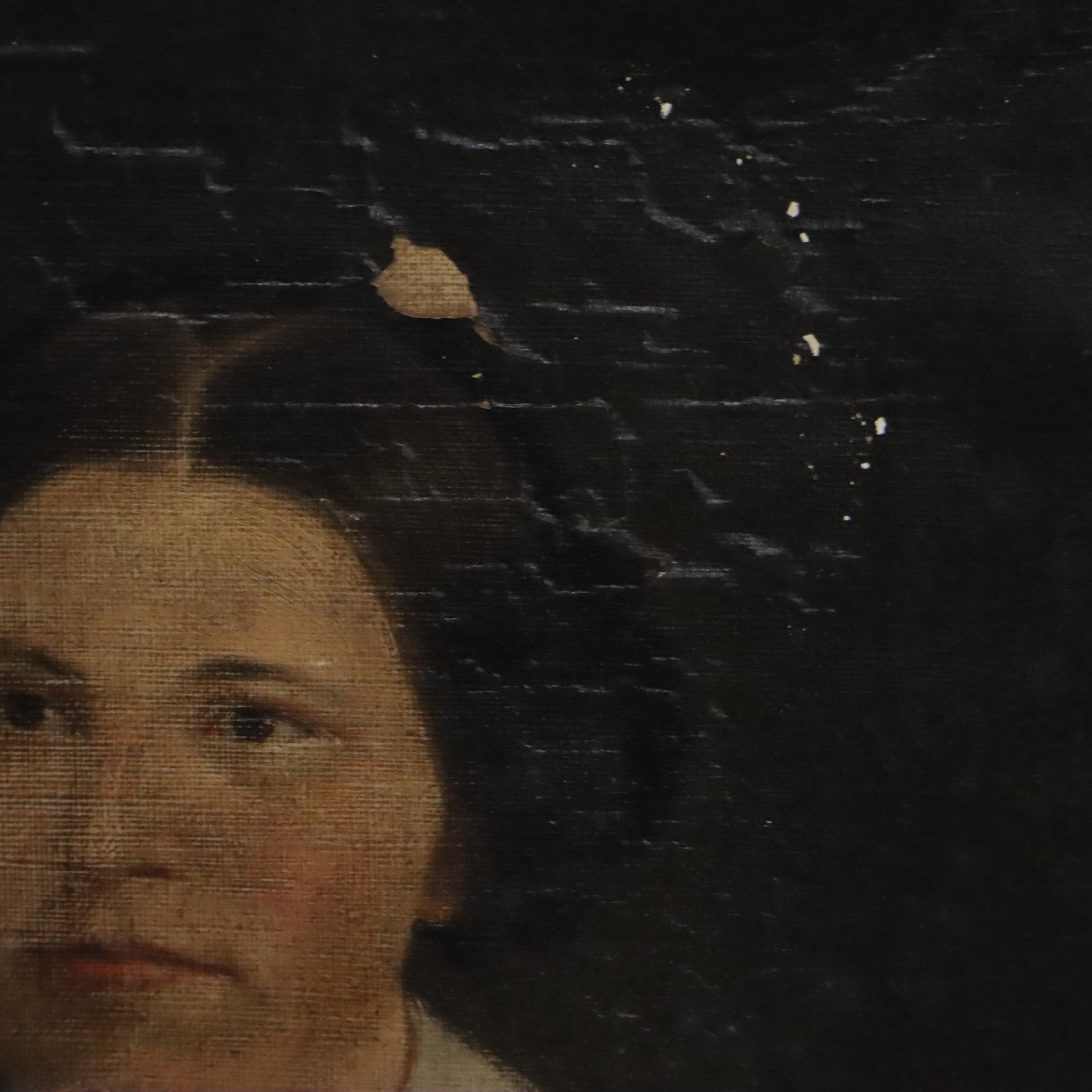 Pair of American School Folk Art Portrait Oil Paintings, 19th Century