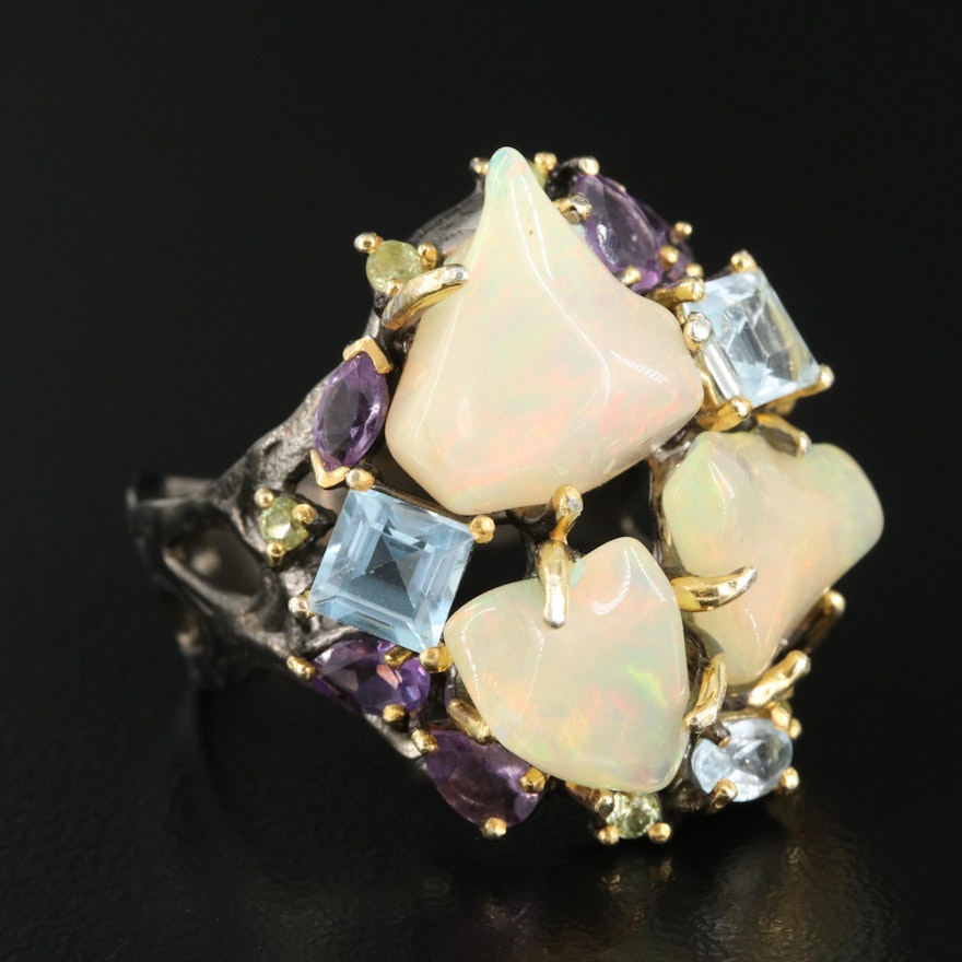 Sterling Ring Including Opal, Sky Blue Topaz and Amethyst