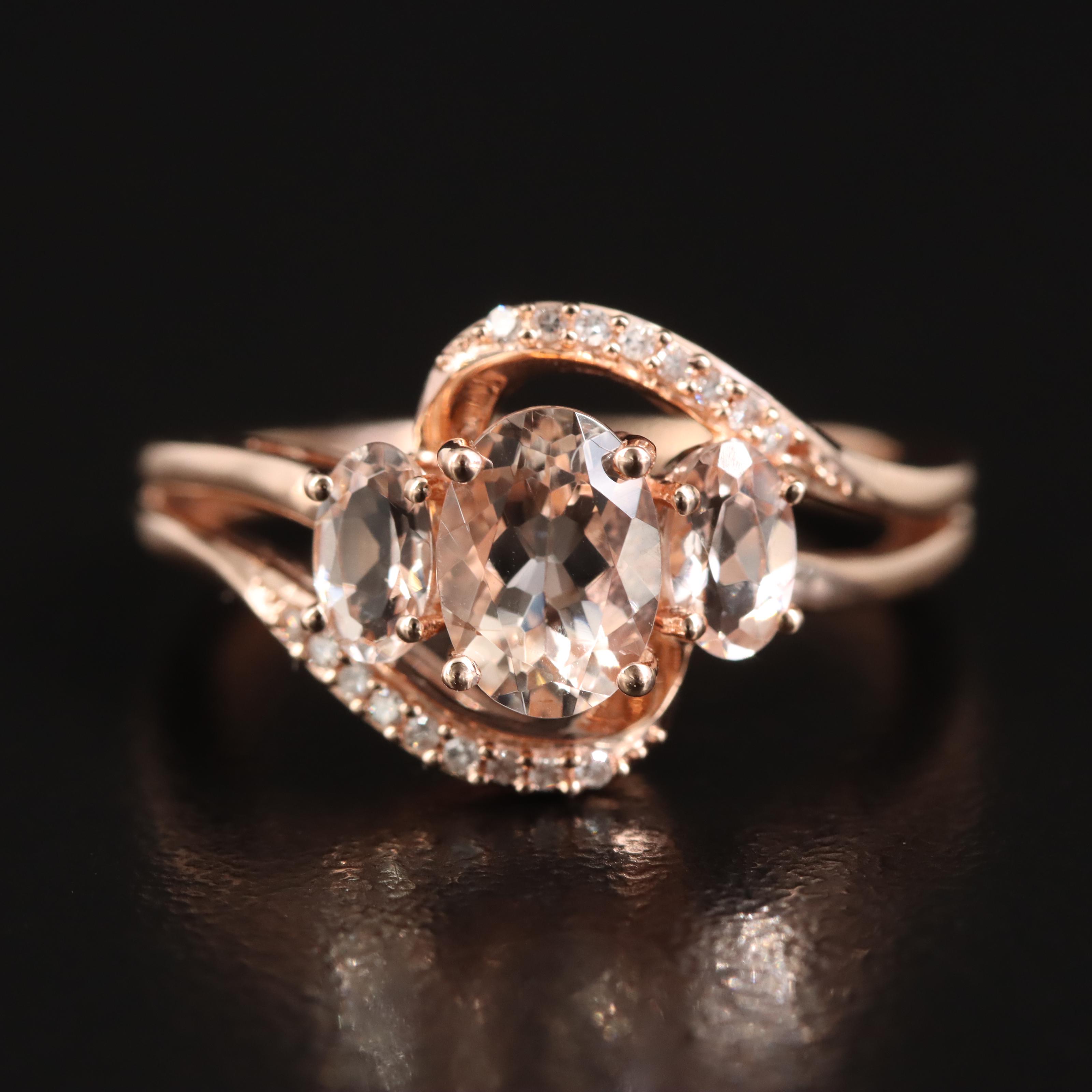 10K Rose Gold Morganite and Diamond Ring