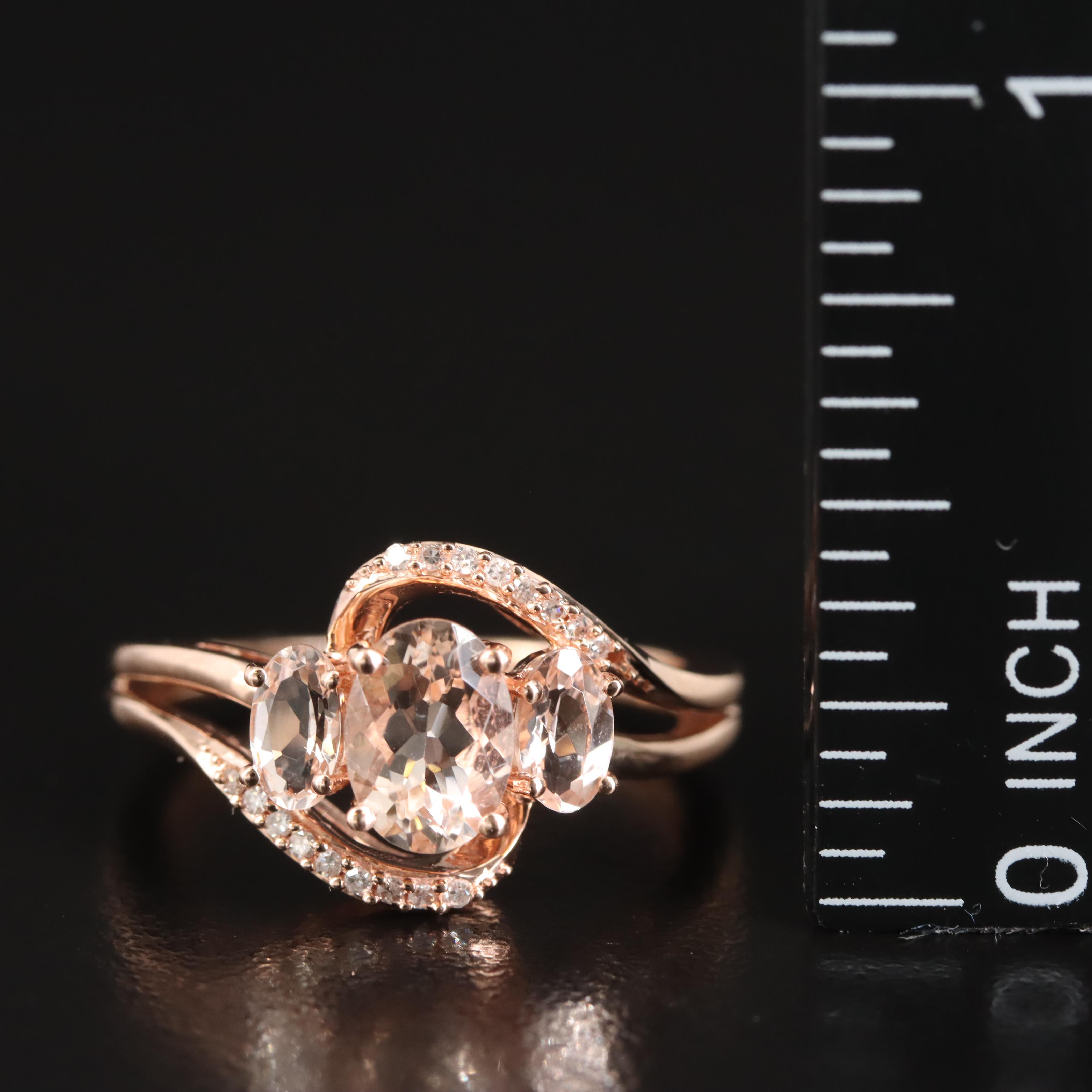 10K Rose Gold Morganite and Diamond Ring
